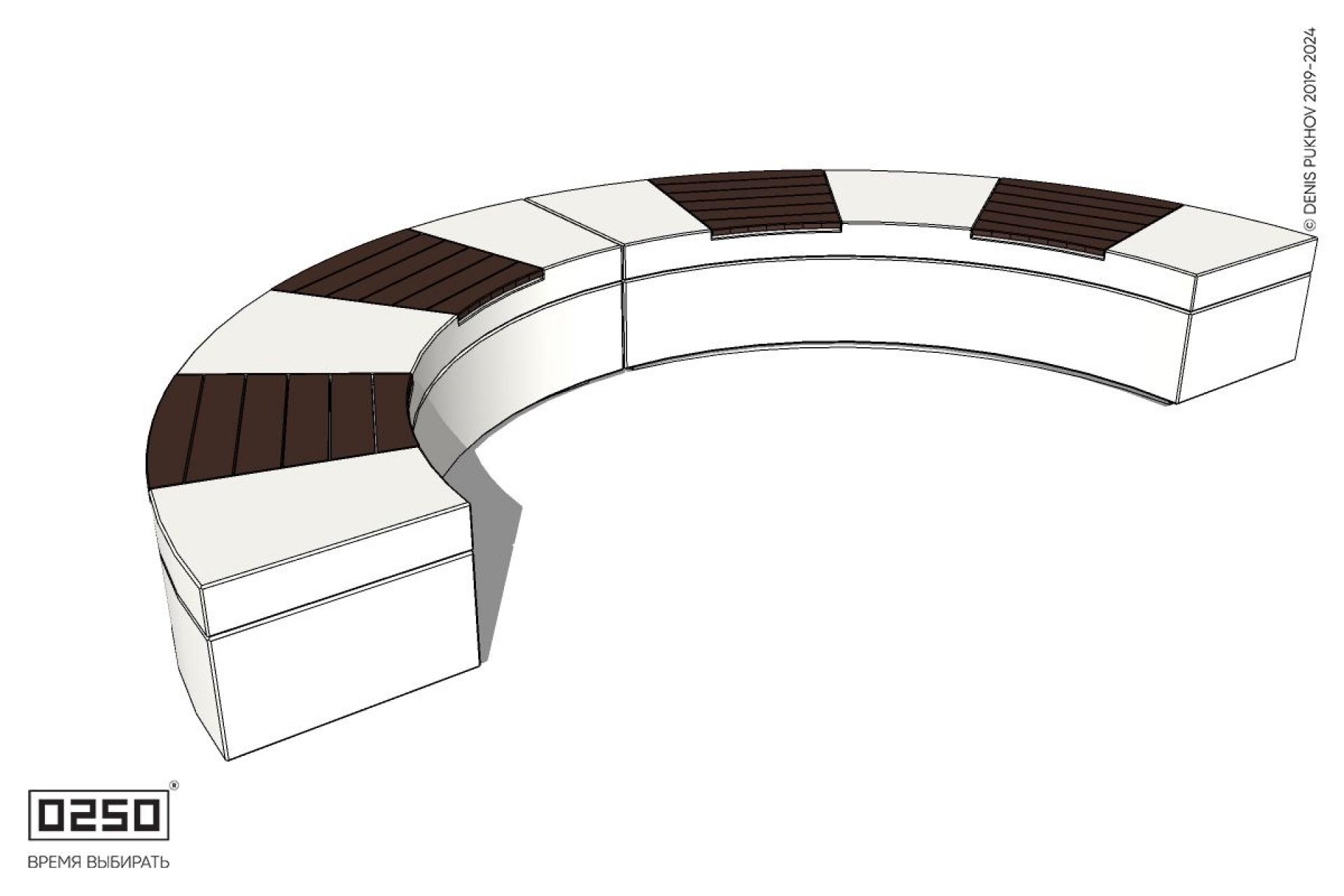 Уличная Скамейка полукольцевая двухпролетная  малого радиуса на блоке производство 0250