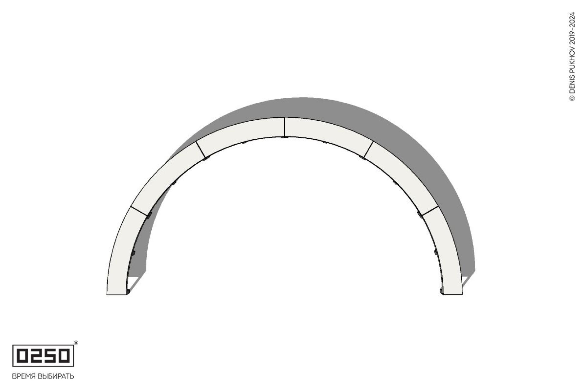 Уличная Бетонная полукольцевая скамейка шестипролетная большого радиуса на ножках производство 0250, module