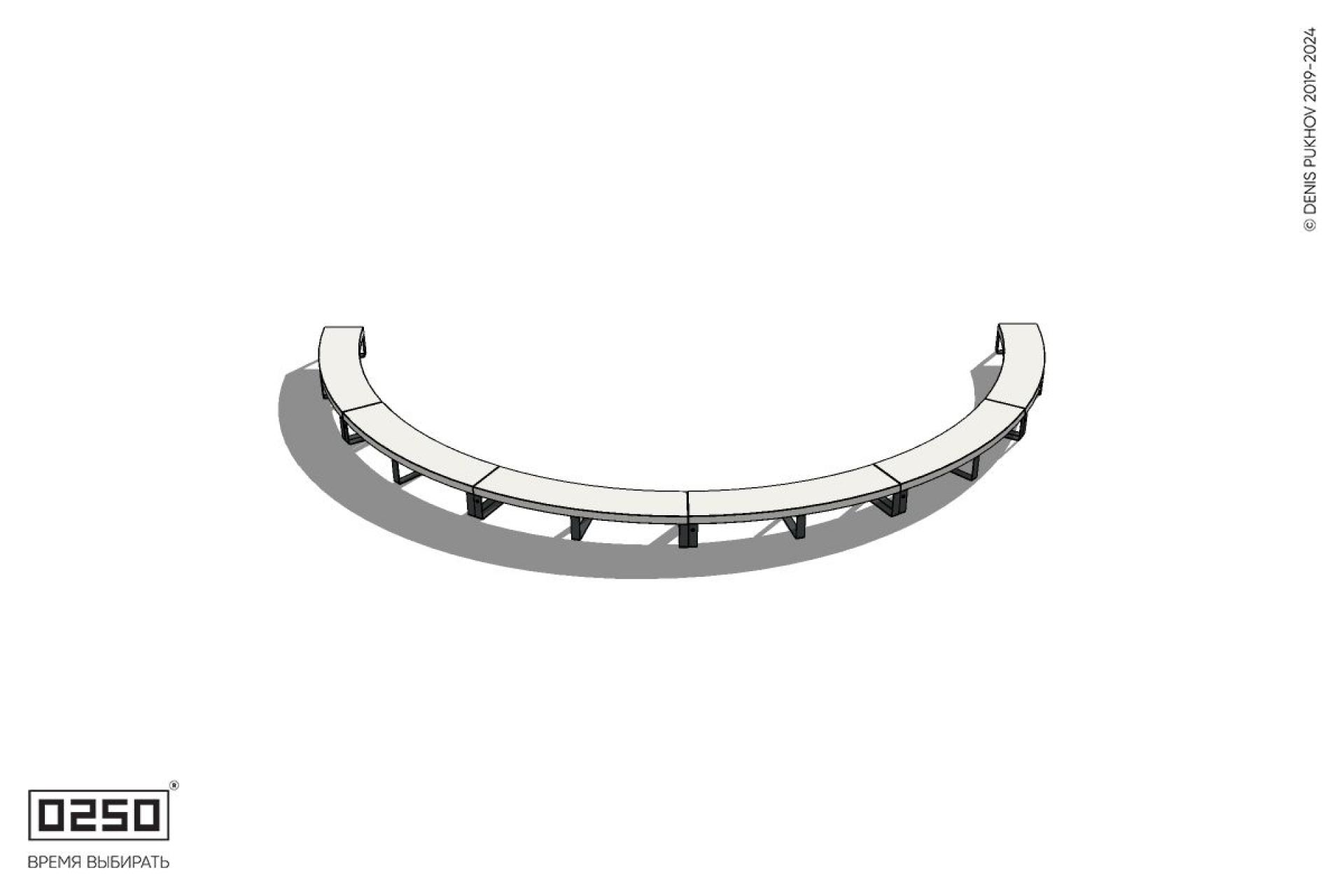 Уличная Бетонная полукольцевая скамейка шестипролетная большого радиуса на ножках производство 0250