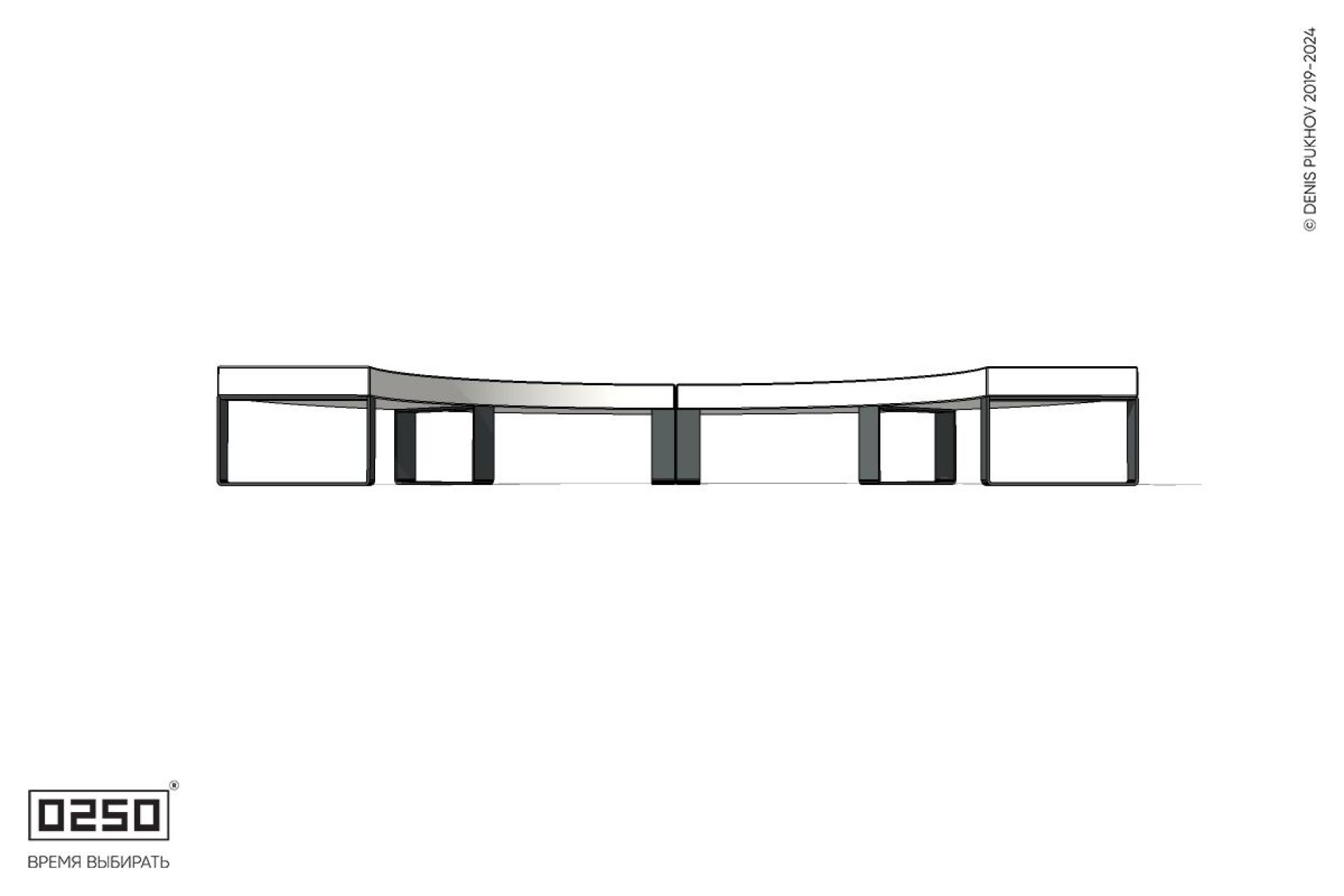 Уличная Бетонная полукольцевая скамейка двухпролетная малого радиуса на ножках производство 0250