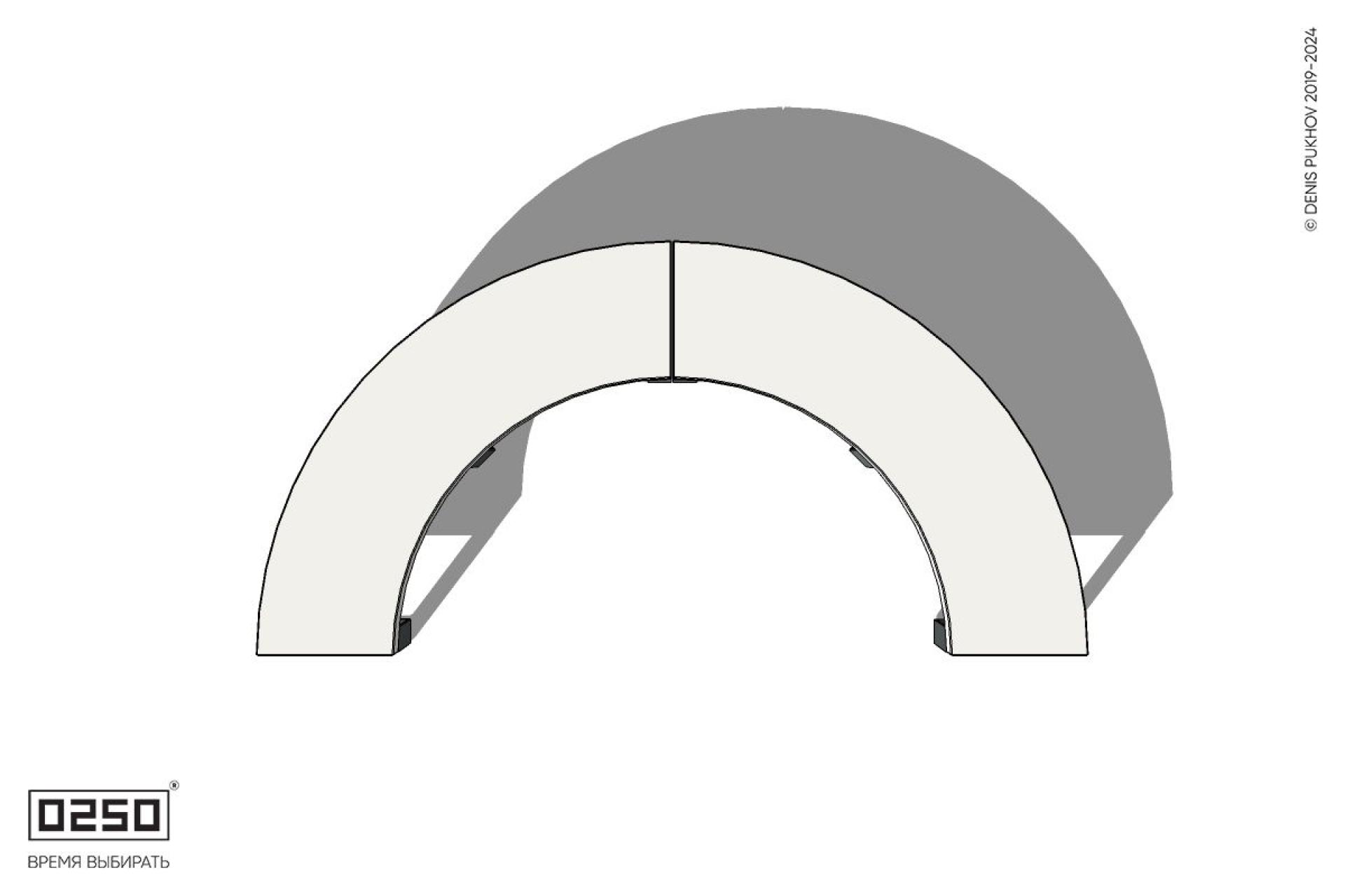 Уличная Бетонная полукольцевая скамейка двухпролетная малого радиуса на ножках производство 0250, module