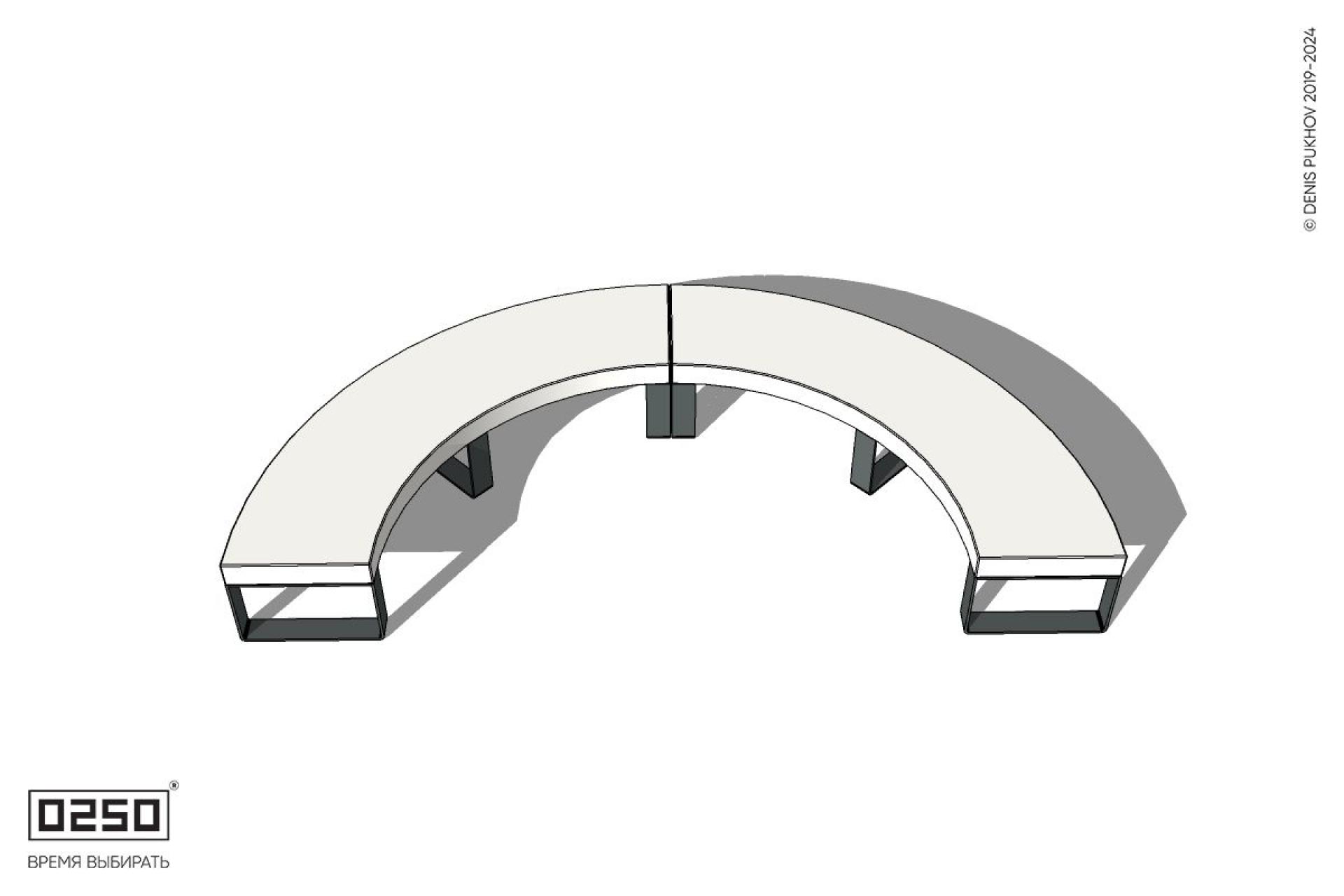 Уличная Бетонная полукольцевая скамейка двухпролетная малого радиуса на ножках производство 0250