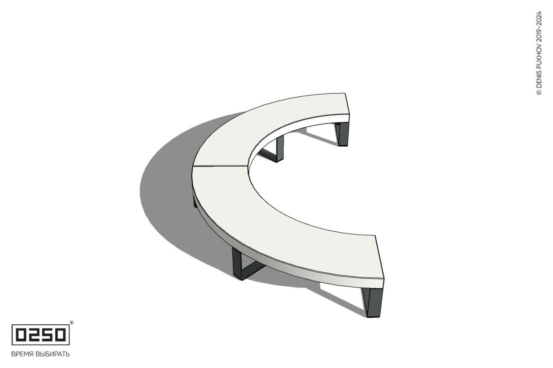 Уличная Бетонная полукольцевая скамейка двухпролетная малого радиуса на ножках производство 0250