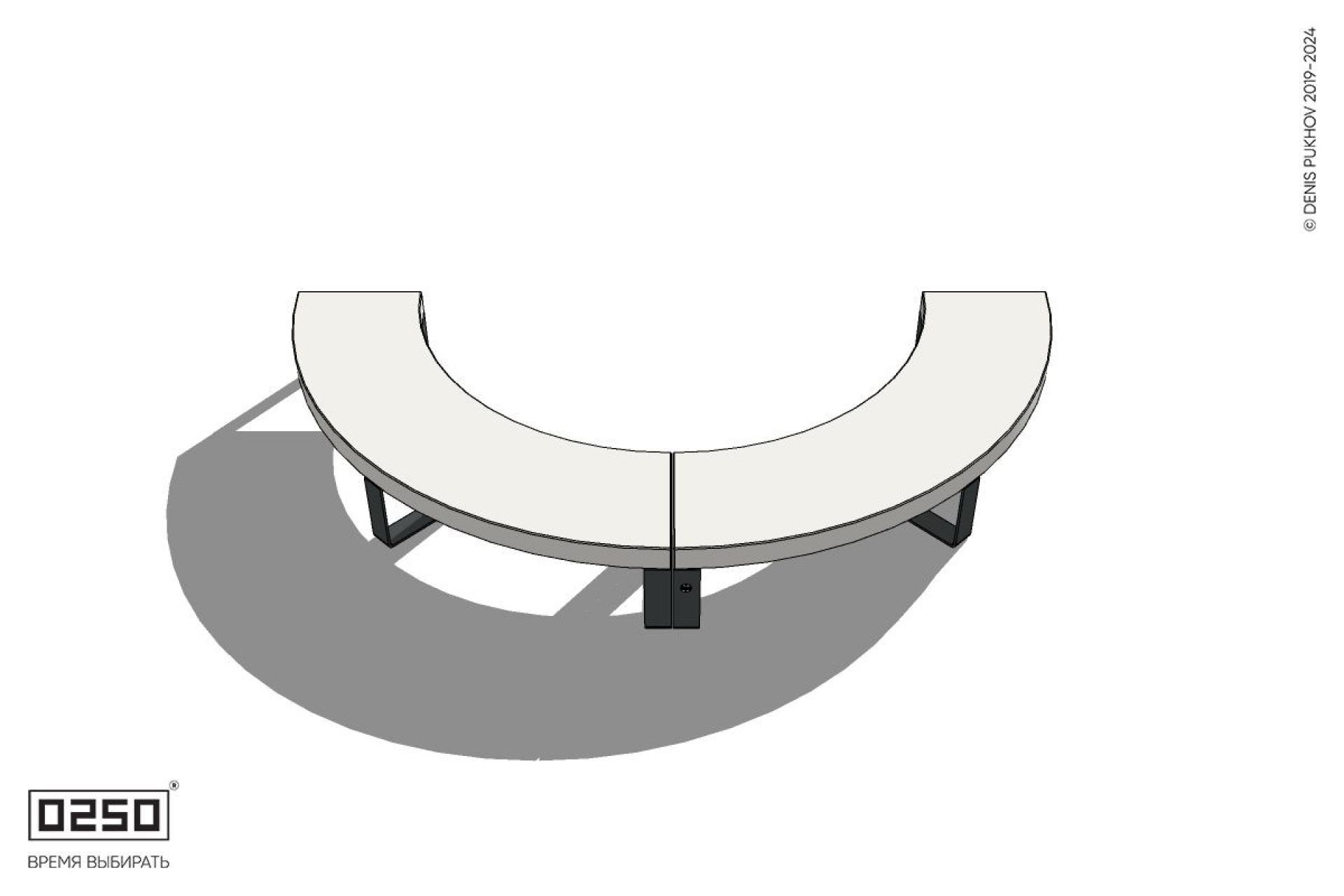 Уличная Бетонная полукольцевая скамейка двухпролетная малого радиуса на ножках производство 0250