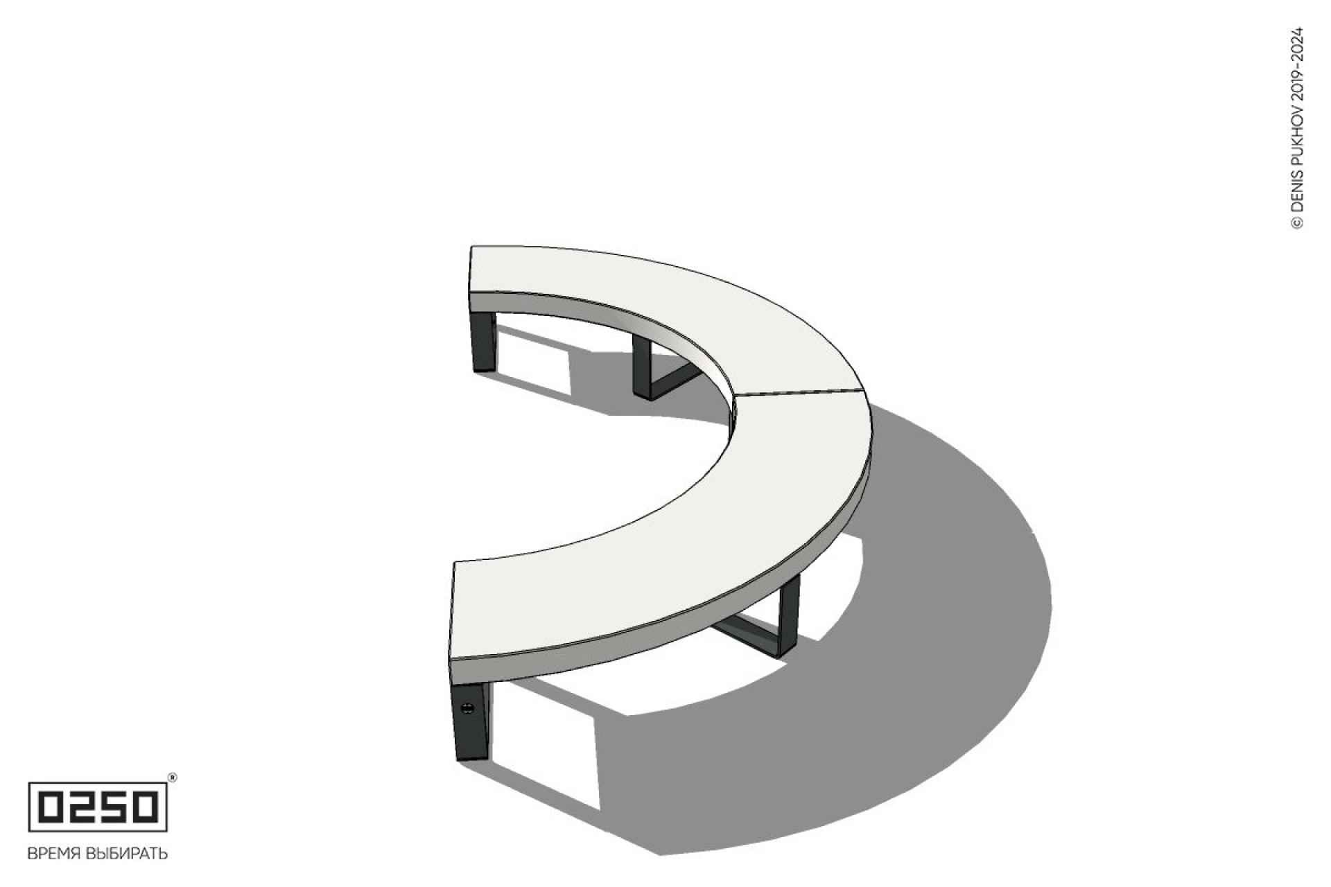 Уличная Бетонная полукольцевая скамейка двухпролетная малого радиуса на ножках производство 0250