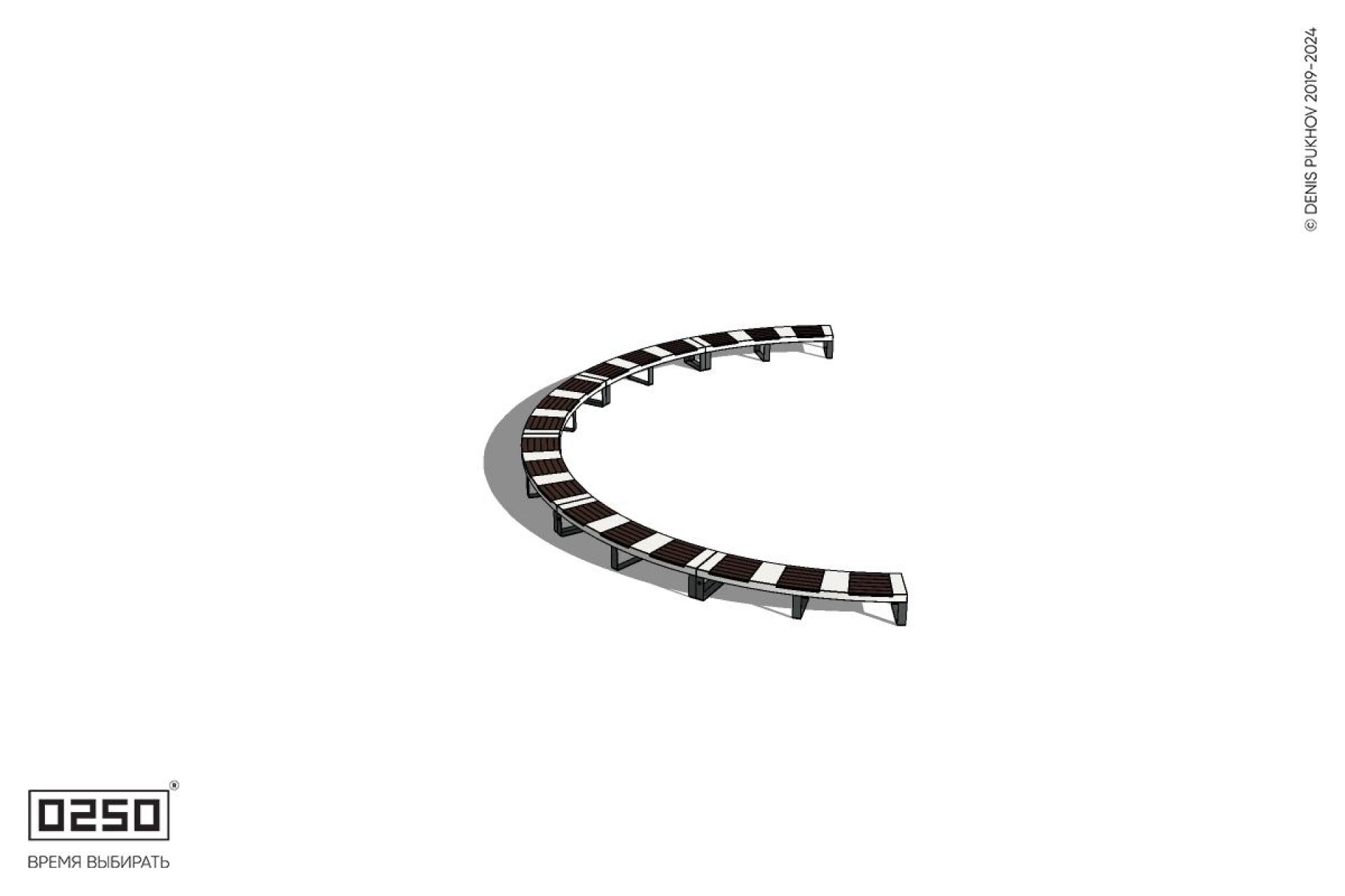 Уличная Скамейка полукольцевая большого радиуса на ножках производство 0250