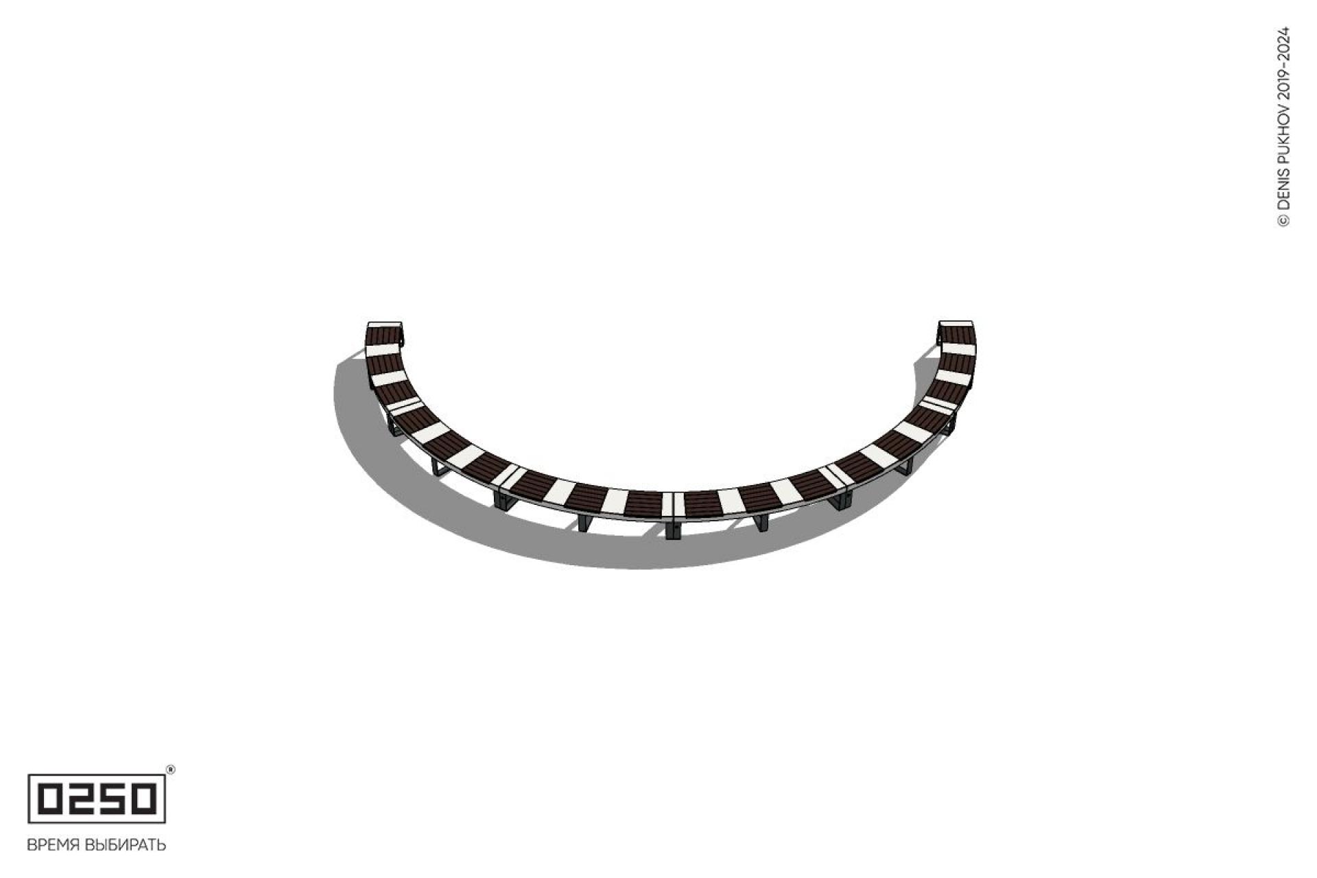 Уличная Скамейка полукольцевая большого радиуса на ножках производство 0250