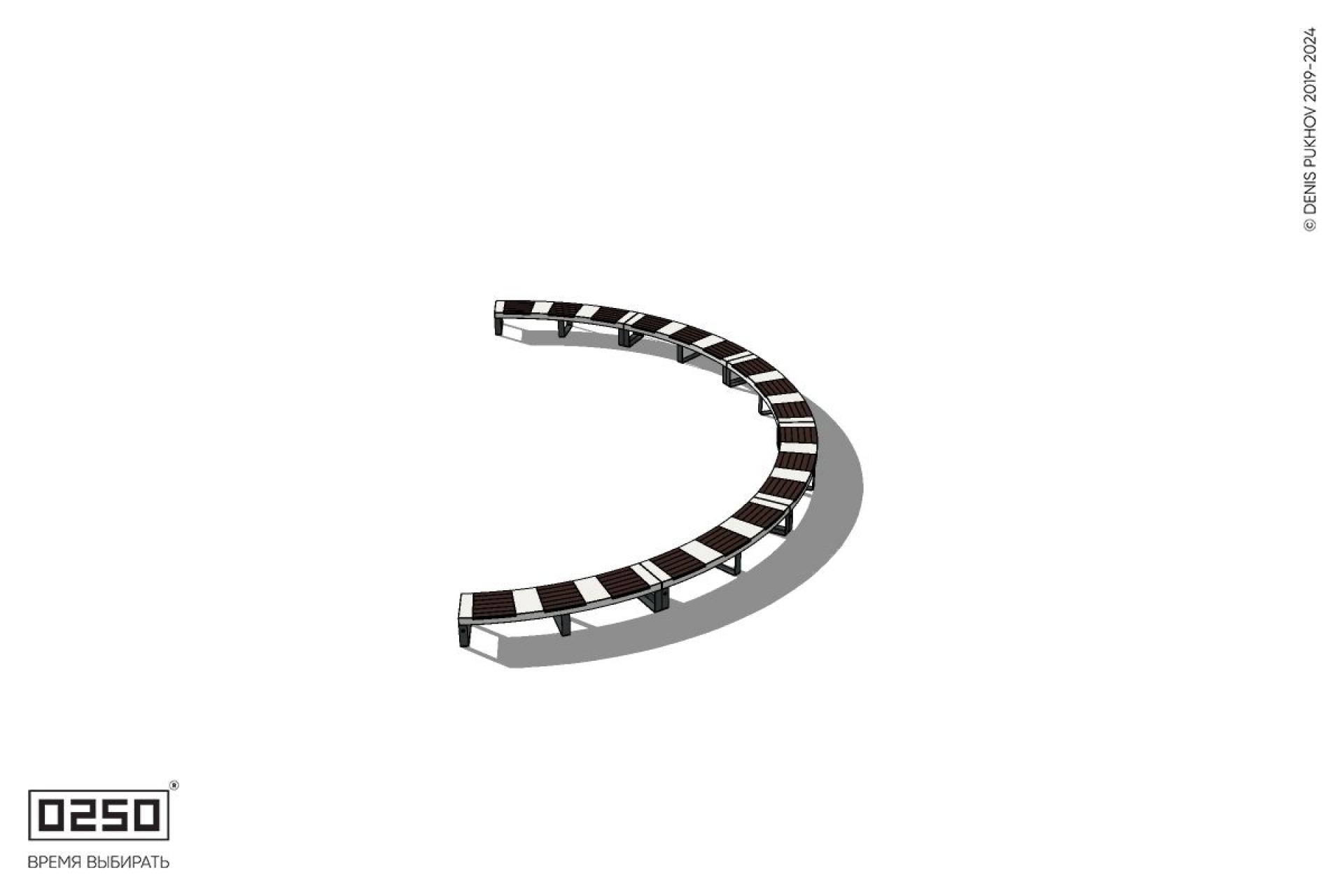 Уличная Скамейка полукольцевая большого радиуса на ножках производство 0250