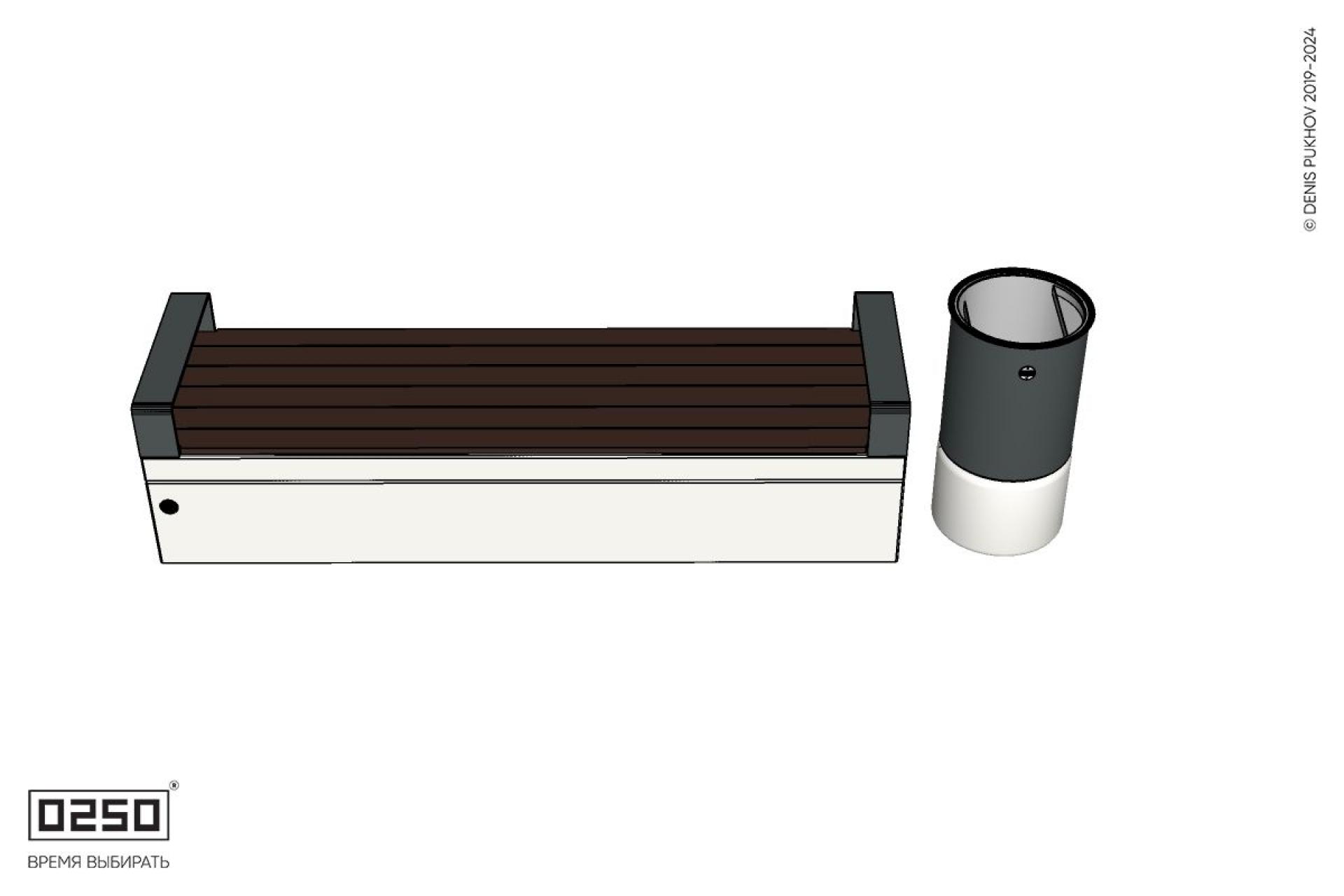 Уличная Скамейка прямая с подлокотниками на блоке с урной Урбан 2 производство 0250