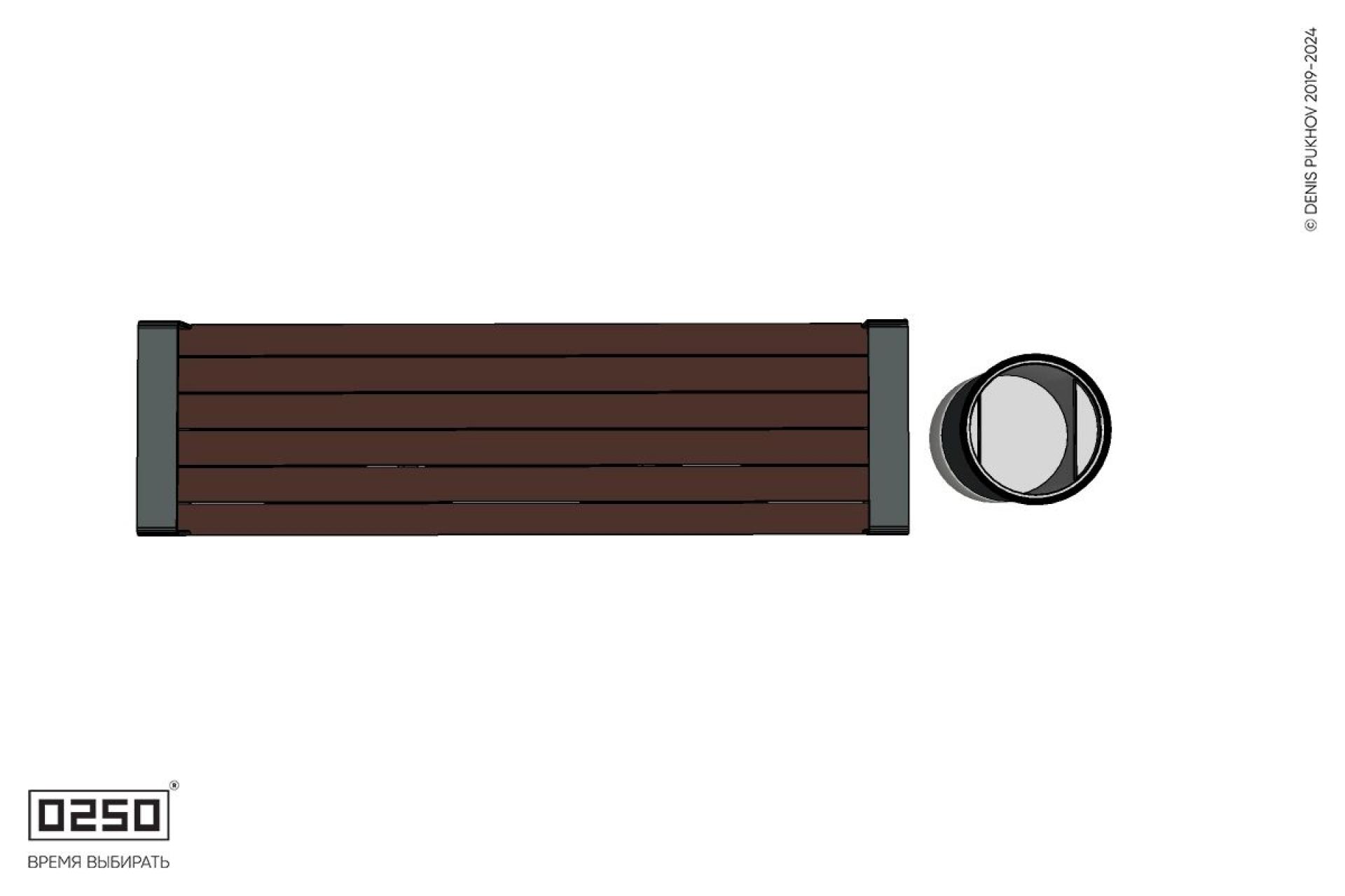 Уличная Скамейка прямая с подлокотниками на блоке с урной Урбан 2 производство 0250