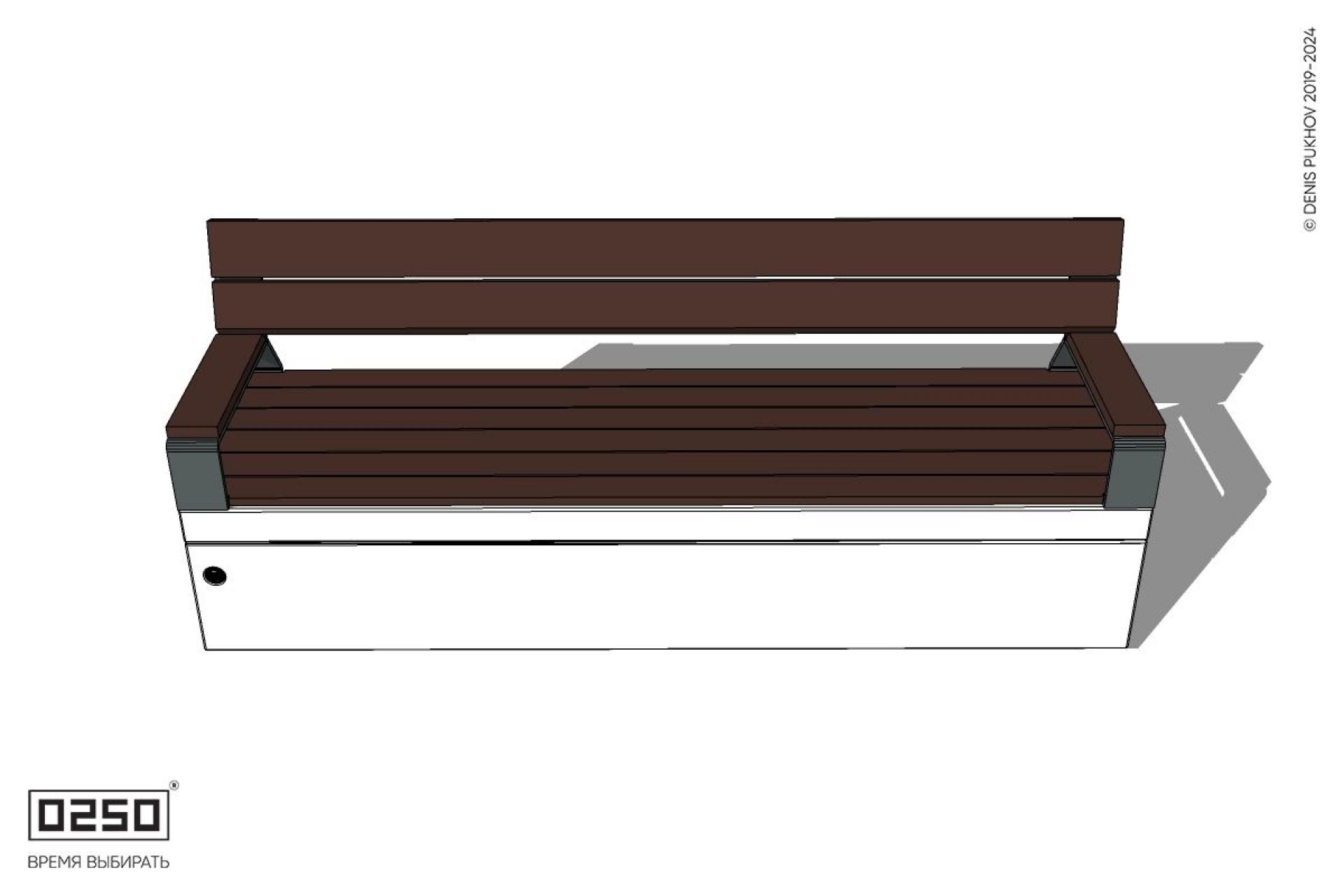 Уличная Скамейка прямая со спинкой и подлокотниками на блоке производство 0250