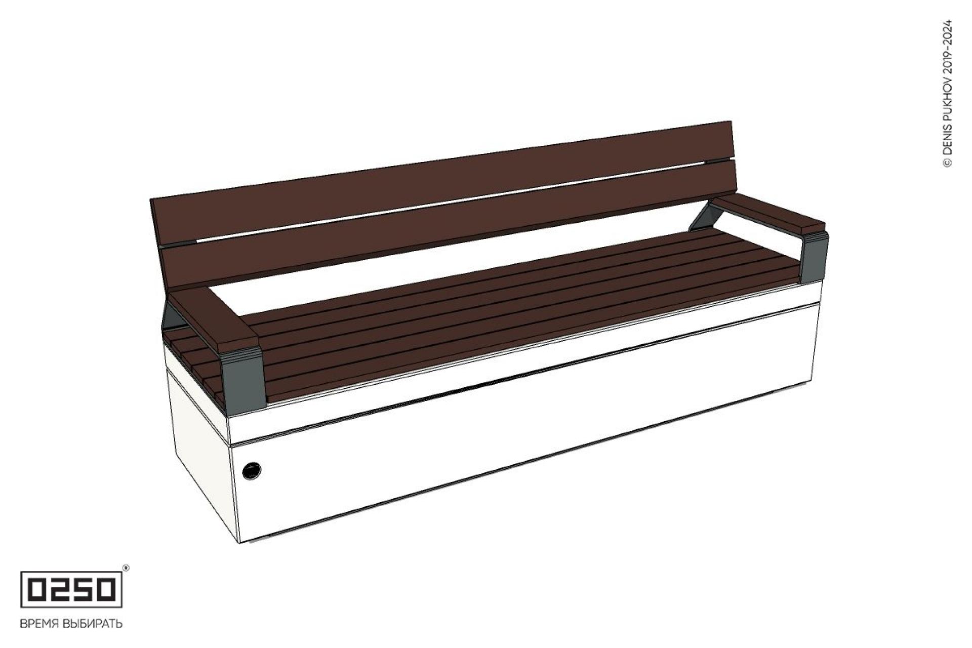 Уличная Скамейка прямая со спинкой и подлокотниками на блоке производство 0250