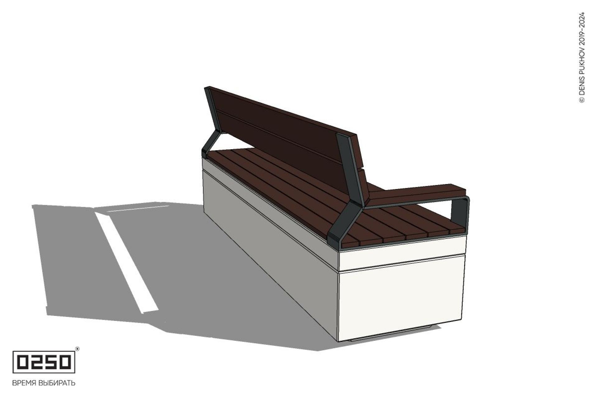 Уличная Скамейка прямая со спинкой и подлокотниками на блоке производство 0250