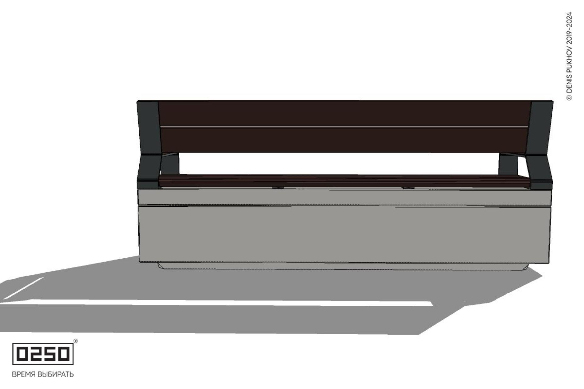 Уличная Скамейка прямая со спинкой и подлокотниками на блоке производство 0250