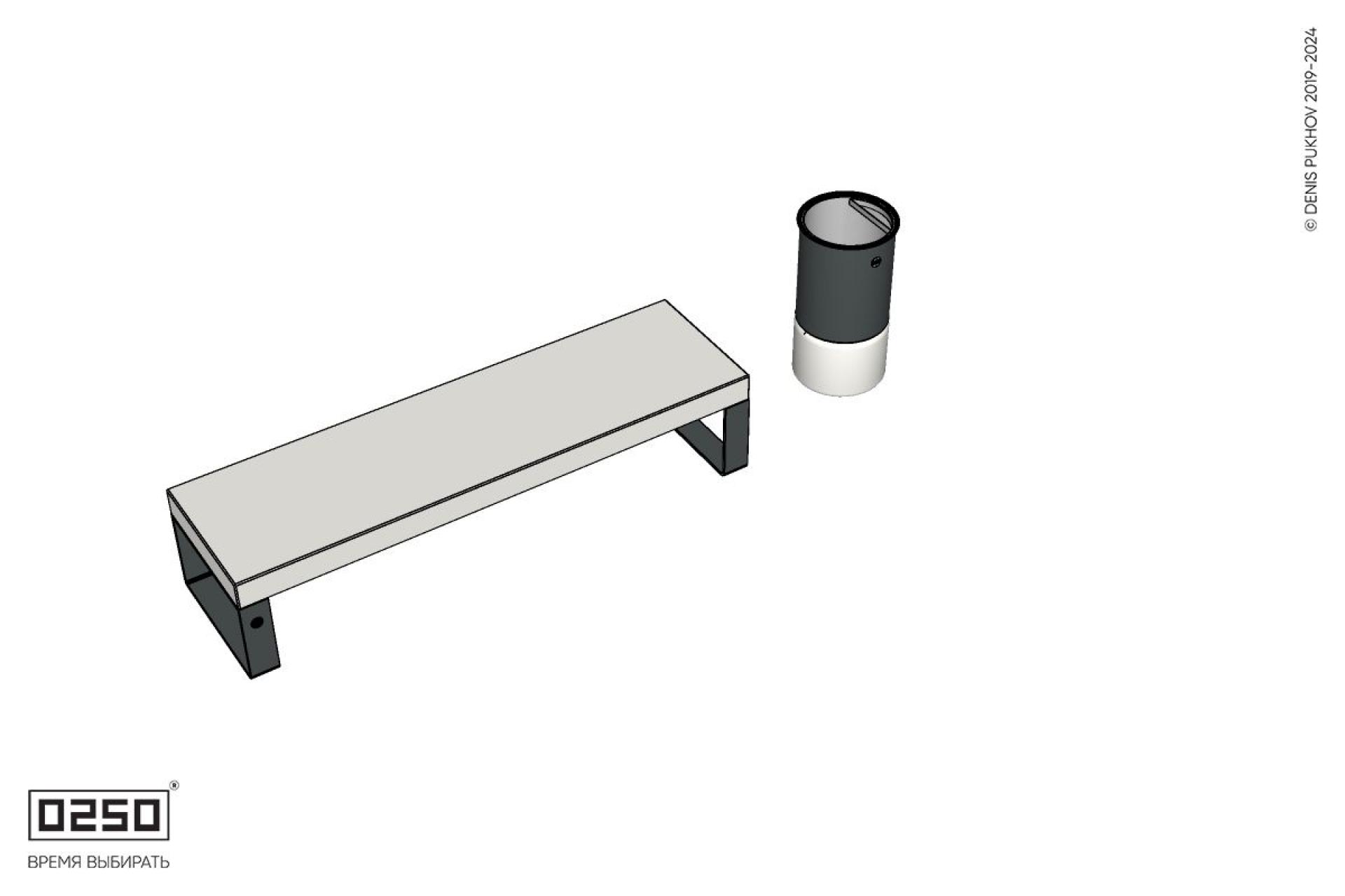 Уличная Скамейка прямая бетонная на алюминиевых ножках с урной Урбан 2 производство 0250 Уличная Скамейка прямая бетонная на алюминиевых ножках с урной Урбан 2 производство 0250