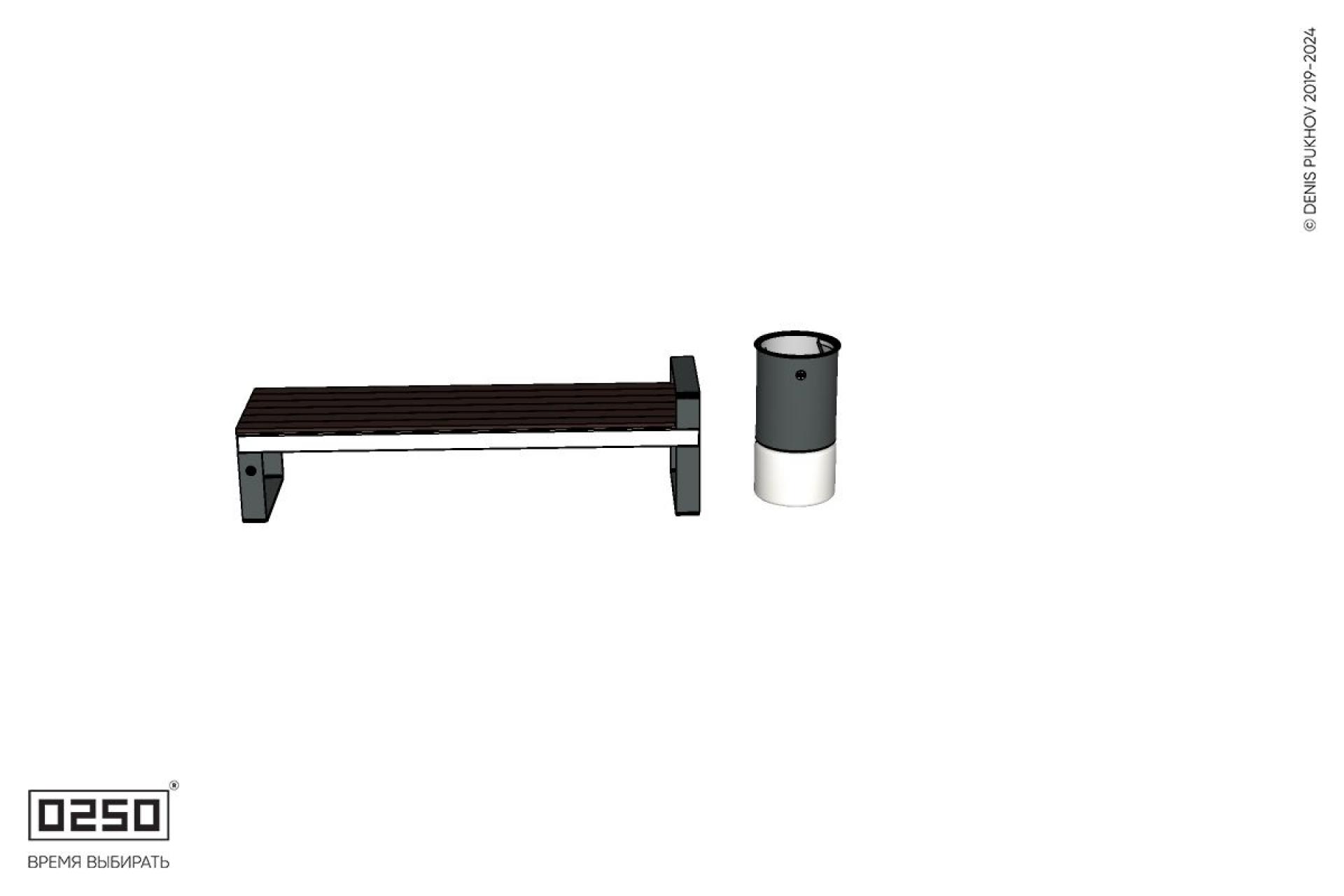 Уличная Скамейка прямая с одним подлокотником на ножках с урной Урбан 2 производство 0250, modul+