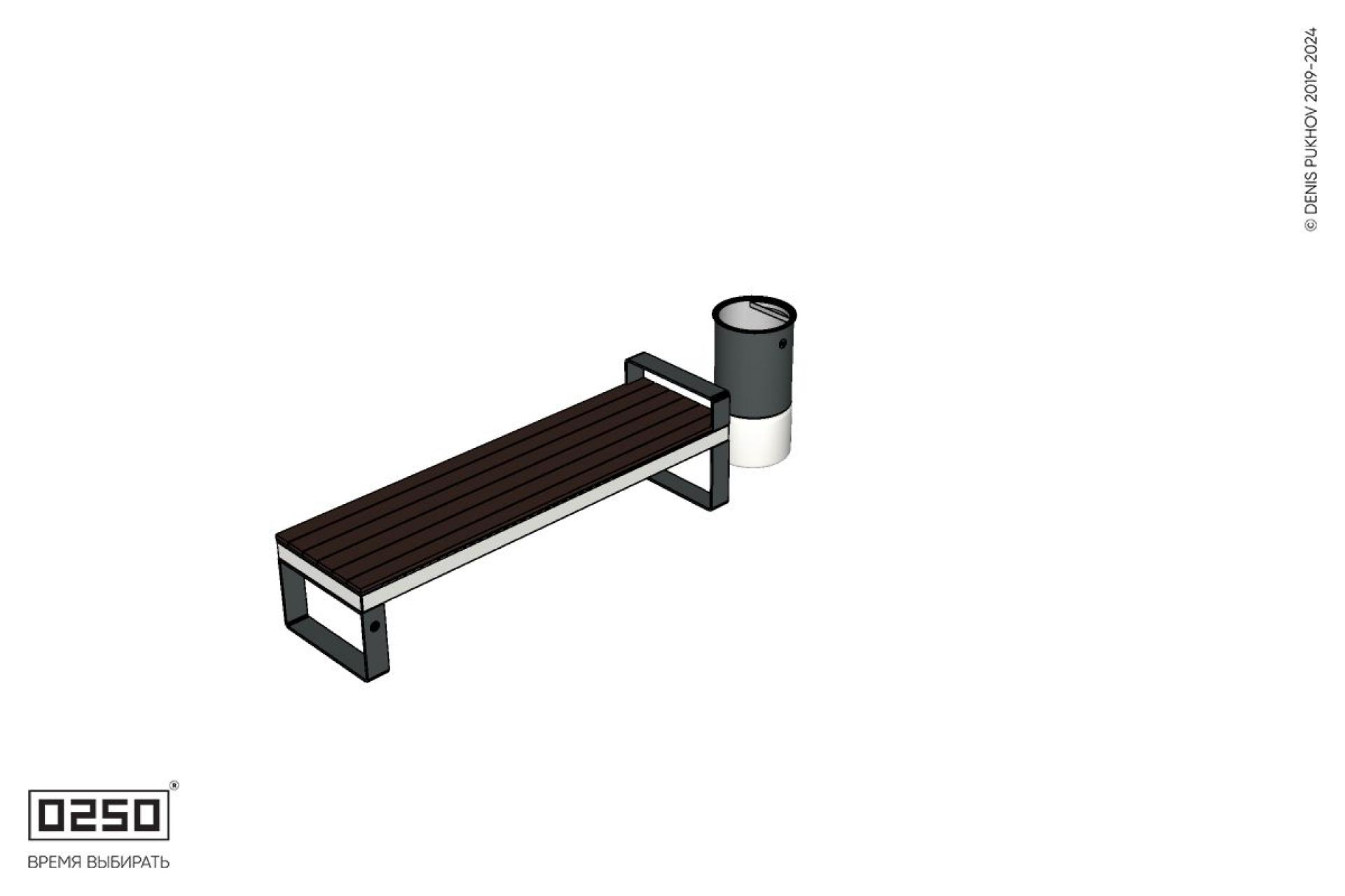 Уличная Скамейка прямая с одним подлокотником на ножках с урной Урбан 2 производство 0250