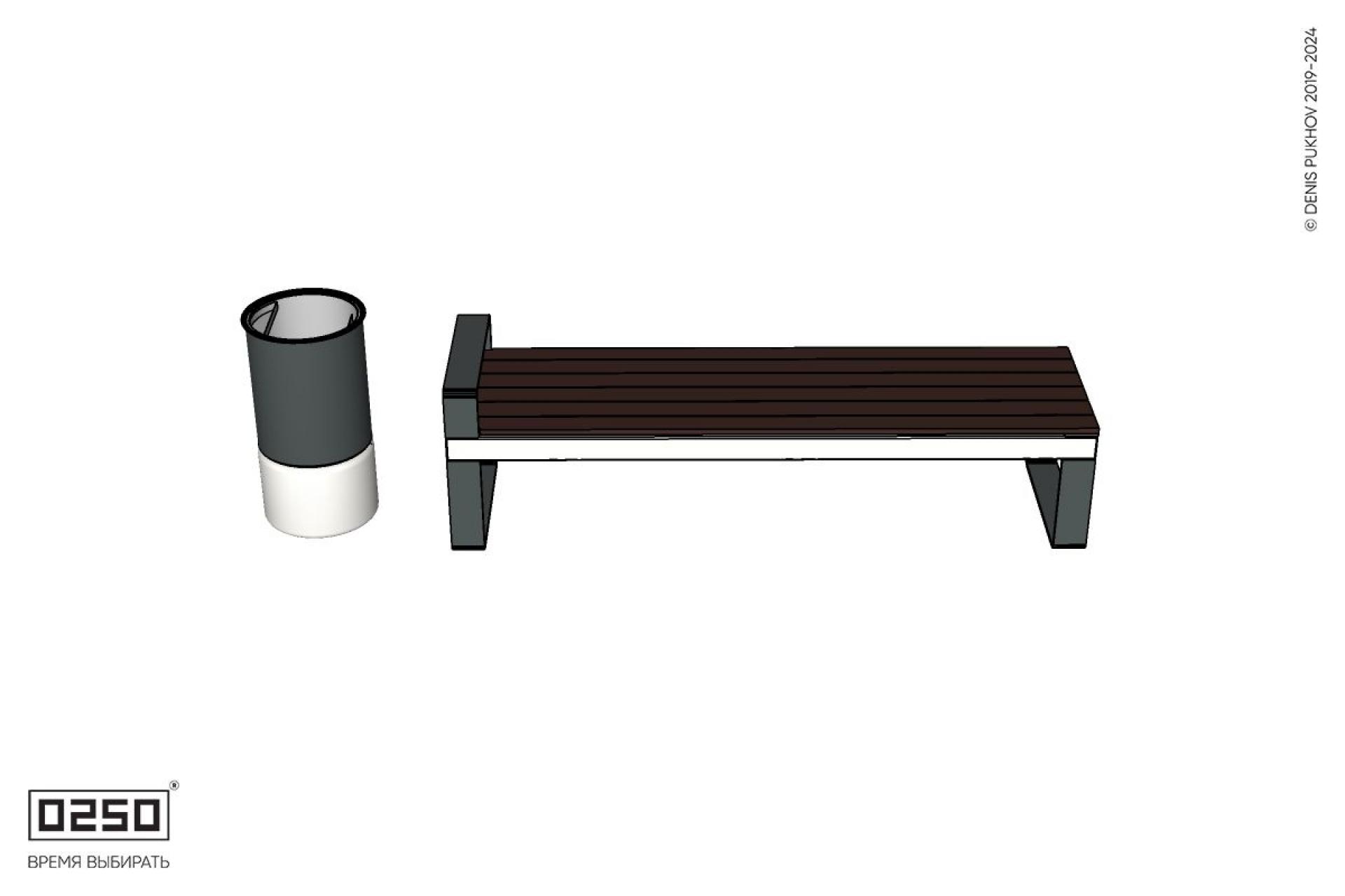Уличная Скамейка прямая с одним подлокотником на ножках с урной Урбан 2 производство 0250