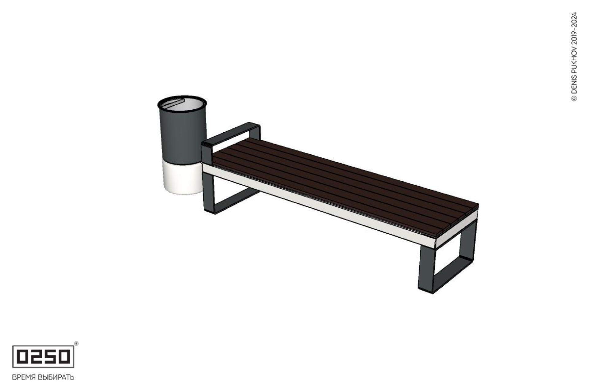 Уличная Скамейка прямая с одним подлокотником на ножках с урной Урбан 2 производство 0250