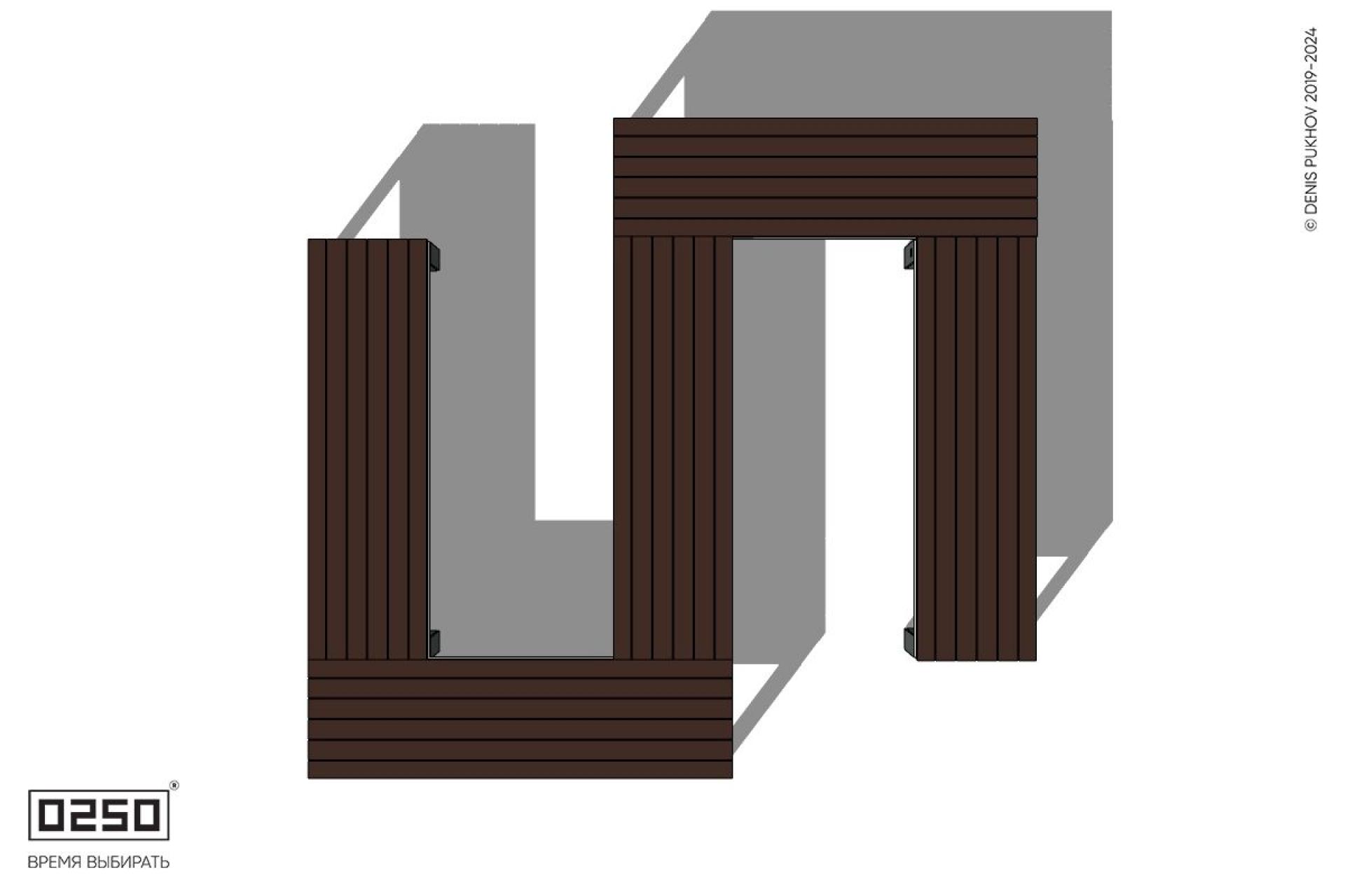 Уличная S-образная прямоугольная широкая скамейка на ножках производство 0250, module