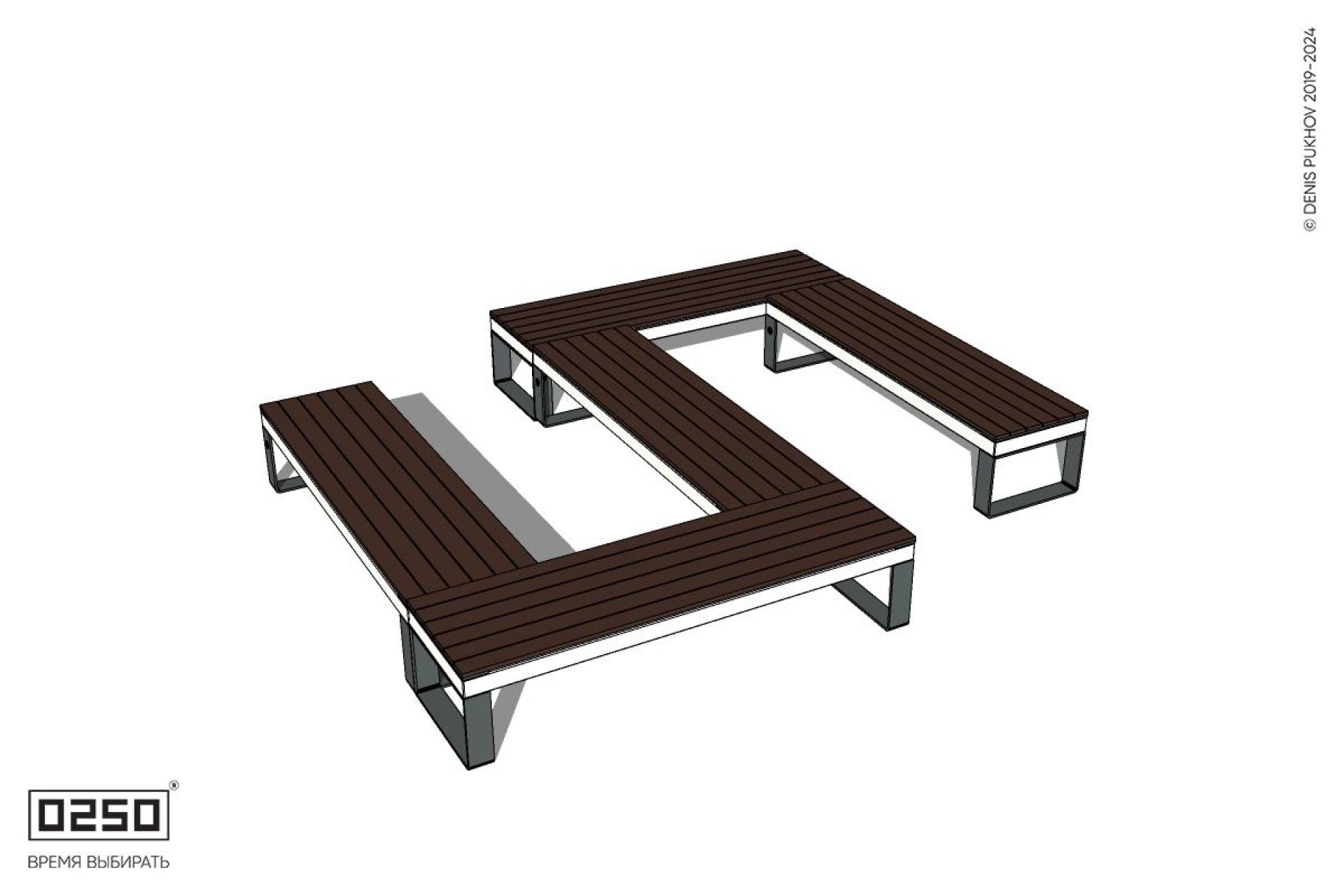 Уличная S-образная прямоугольная широкая скамейка на ножках производство 0250