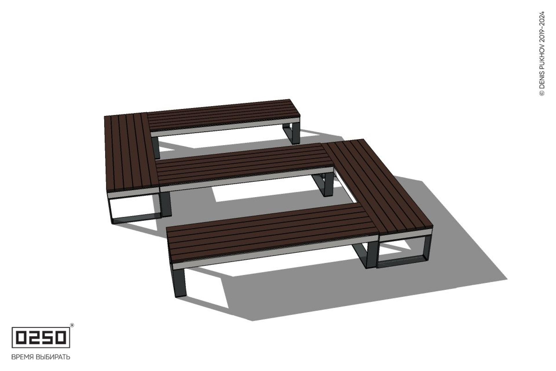 Уличная S-образная прямоугольная широкая скамейка на ножках производство 0250
