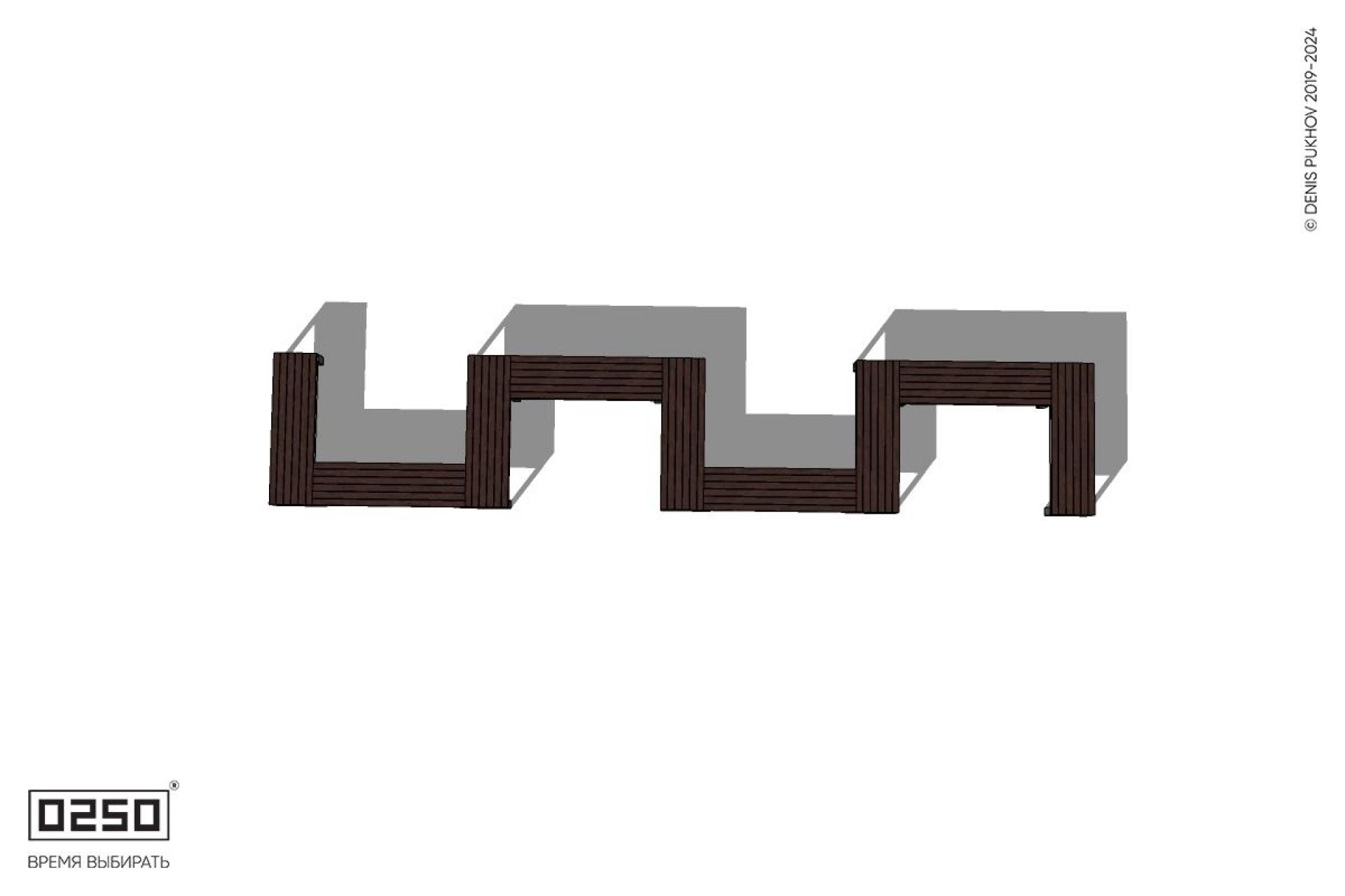 Уличная S-образная прямоугольная двойная скамейка на ножках производство 0250, module