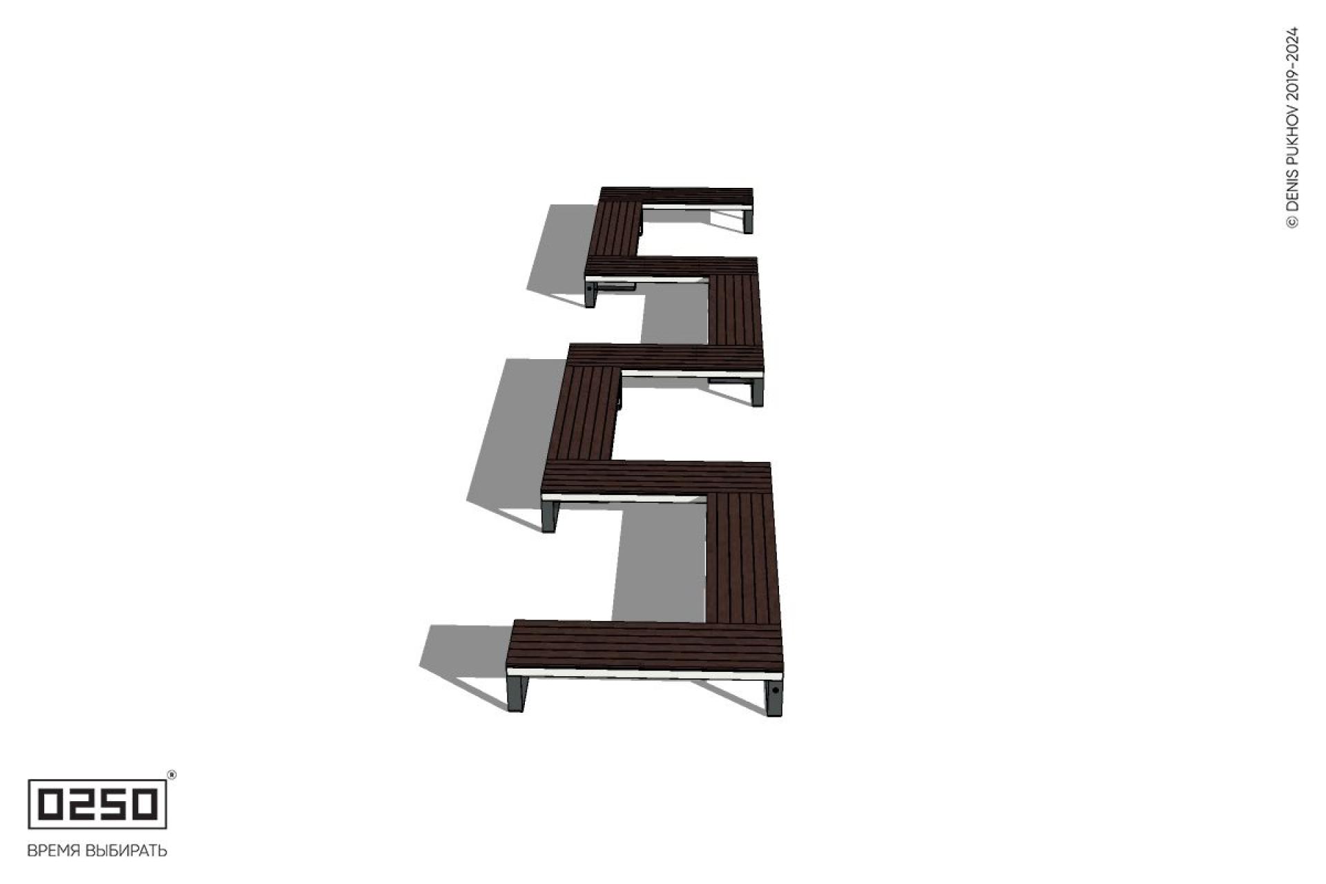 Уличная S-образная прямоугольная двойная скамейка на ножках производство 0250