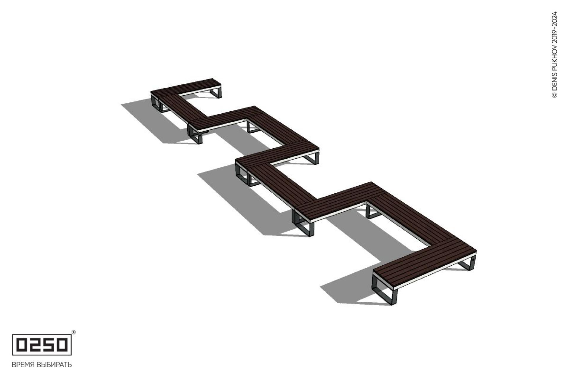 Уличная S-образная прямоугольная двойная скамейка на ножках производство 0250
