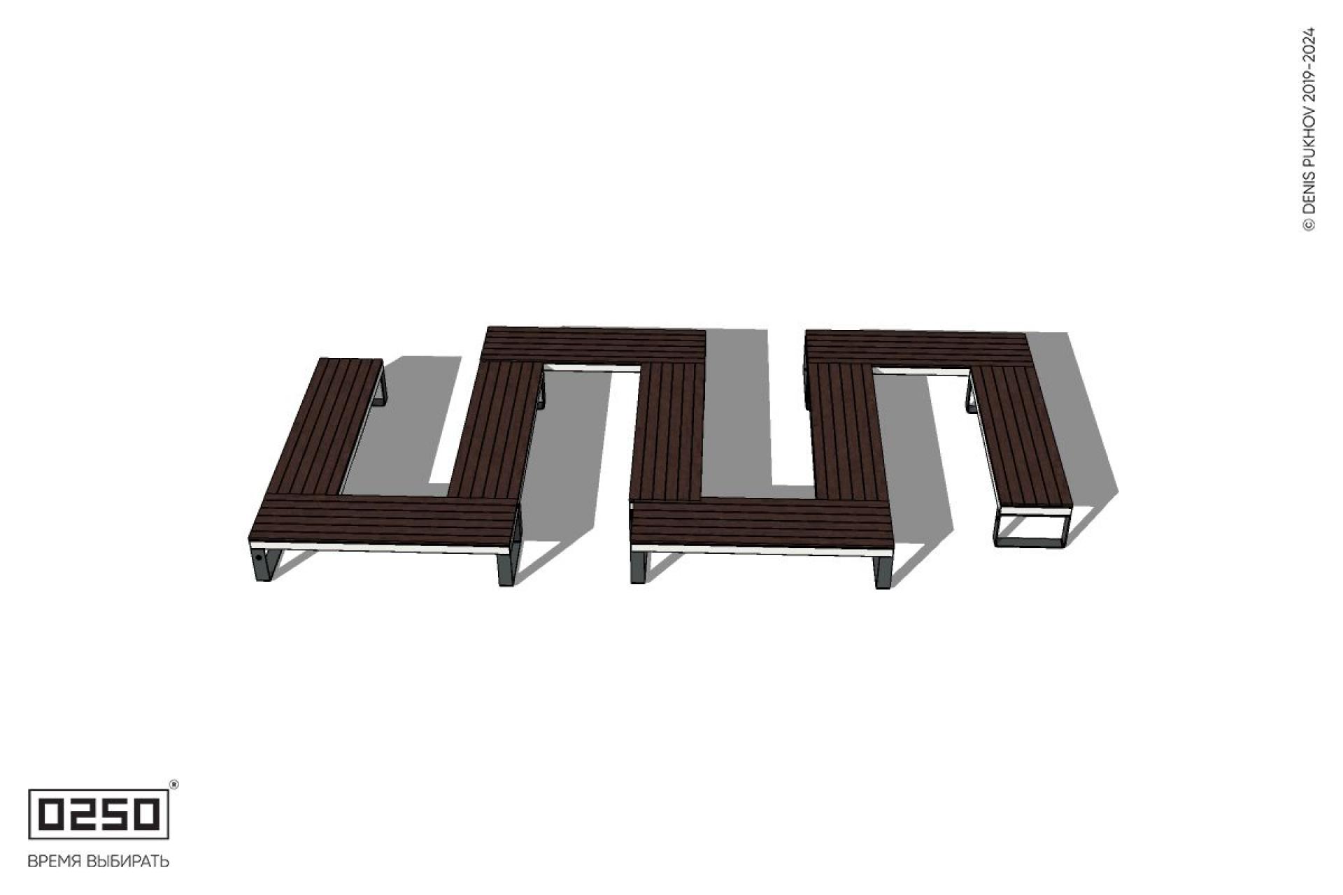 Уличная S-образная прямоугольная широкая двойная скамейка на ножках производство 0250