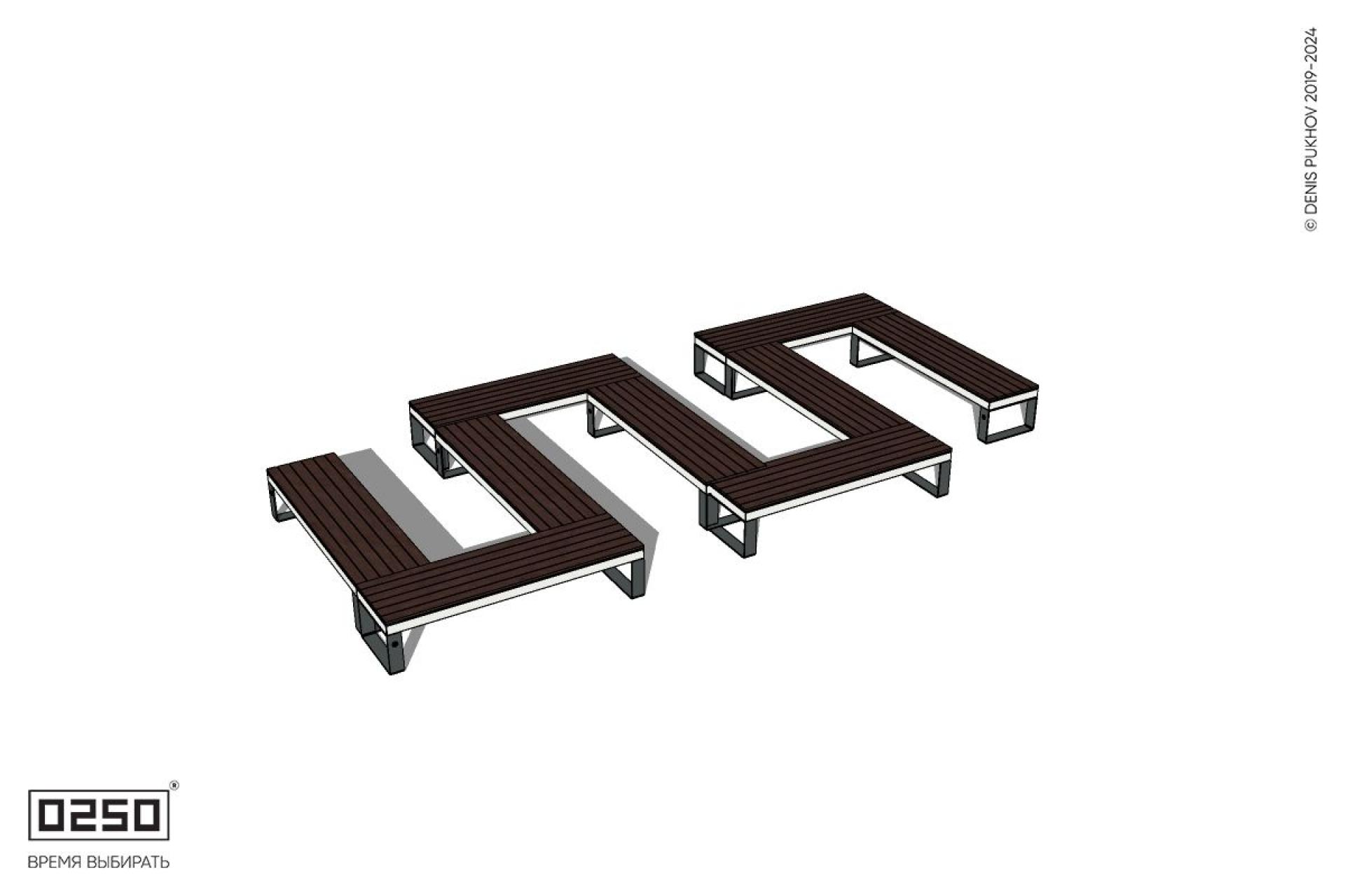 Уличная S-образная прямоугольная широкая двойная скамейка на ножках производство 0250