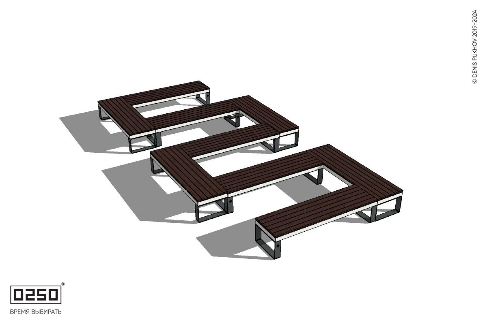 Уличная S-образная прямоугольная широкая двойная скамейка на ножках производство 0250