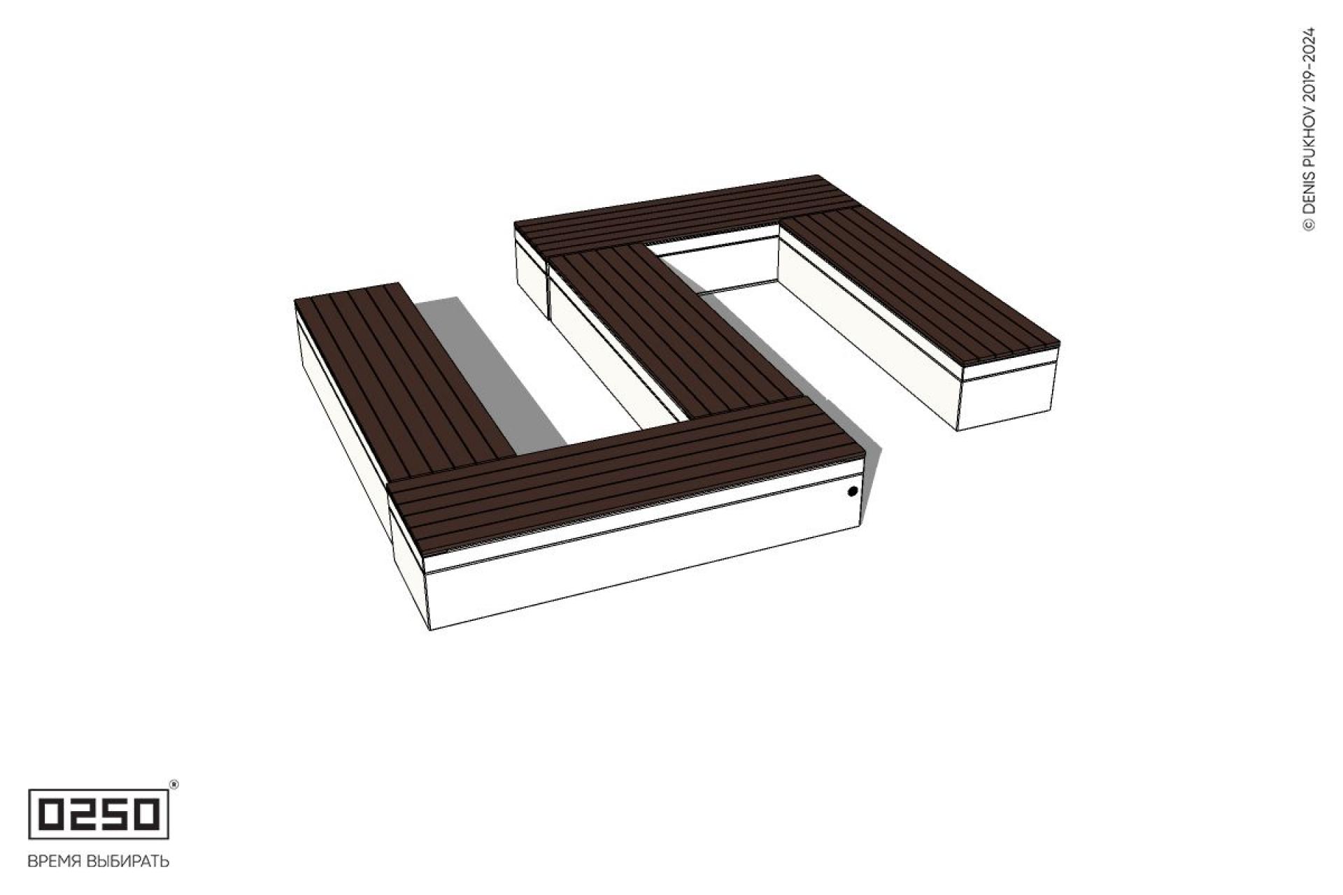 Уличная S-образная прямоугольная широкая скамейка на блоке производство 0250