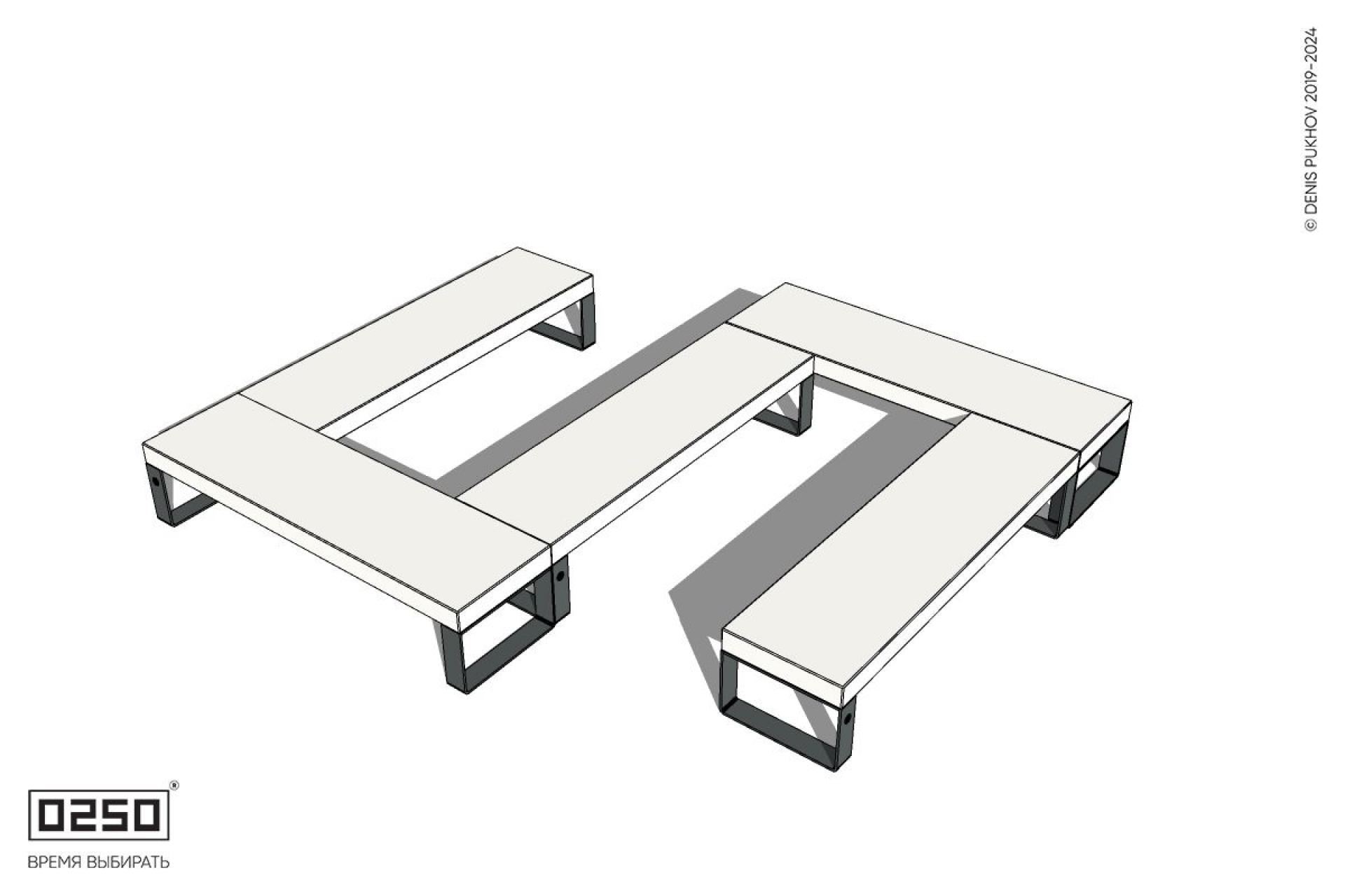 Уличная Бетонная S-образная прямоугольная широкая скамейка на ножках производство 0250
