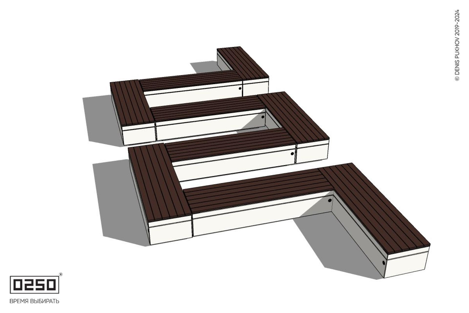 Уличная M-образная прямоугольная широкая скамейка на блоке производство 0250