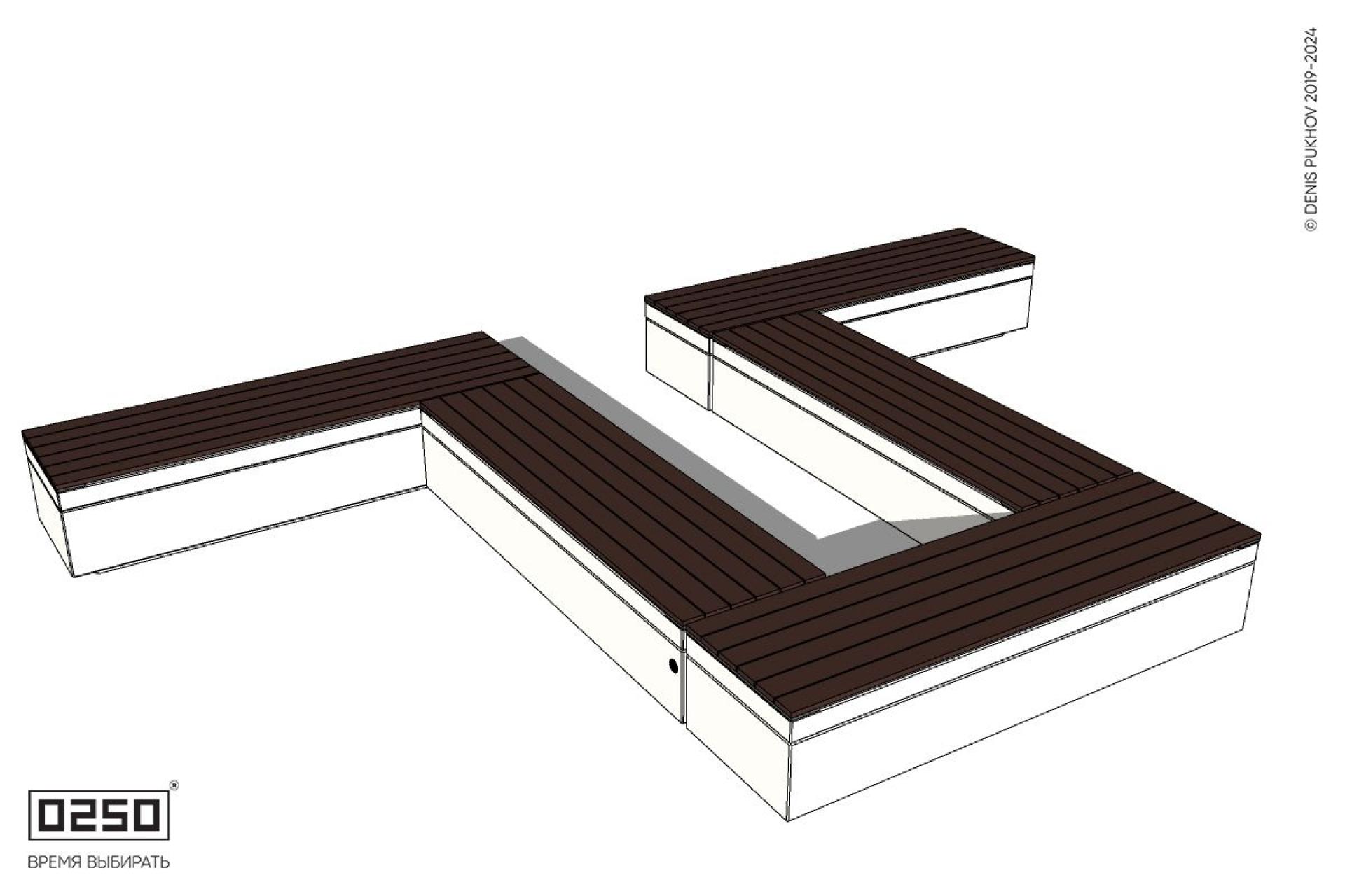 Уличная U-образная прямоугольная широкая скамейка на блоке производство 0250