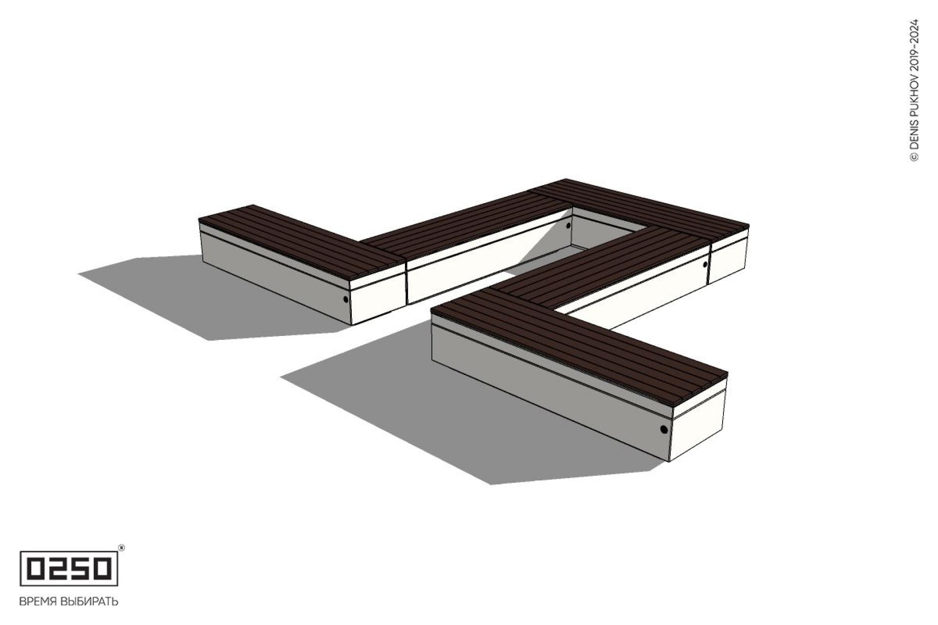 Уличная U-образная прямоугольная широкая скамейка на блоке производство 0250