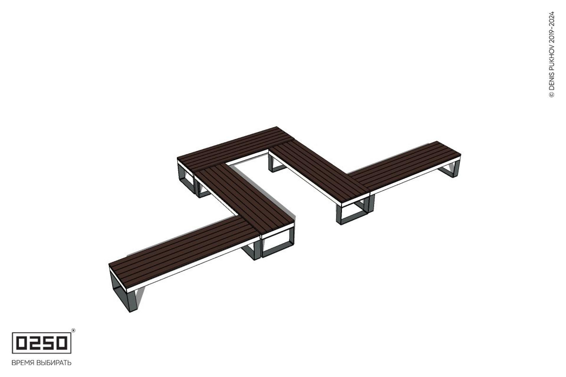 Уличная U-образная прямоугольная широкая скамейка на ножках производство 0250