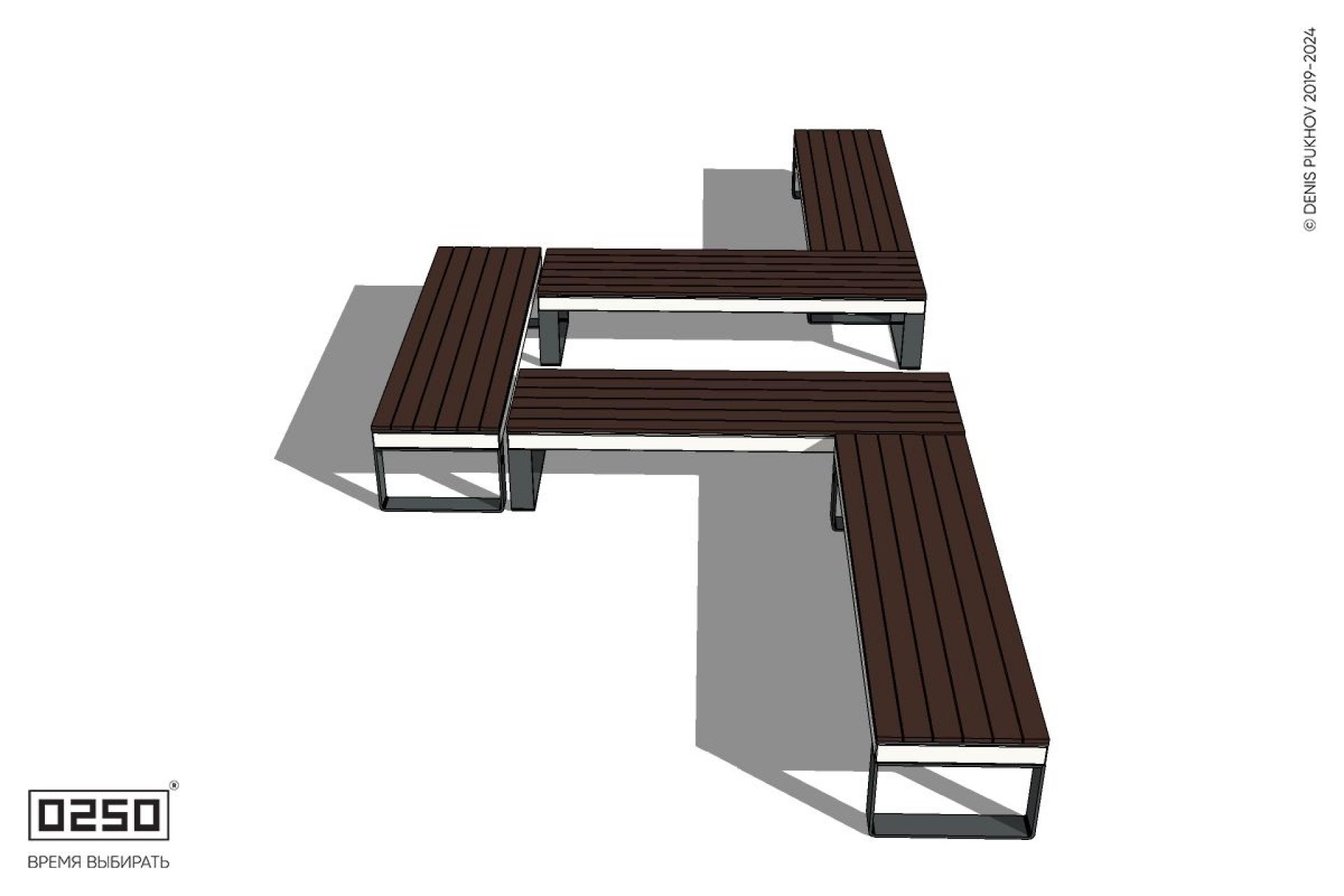 Уличная U-образная прямоугольная широкая скамейка на ножках производство 0250
