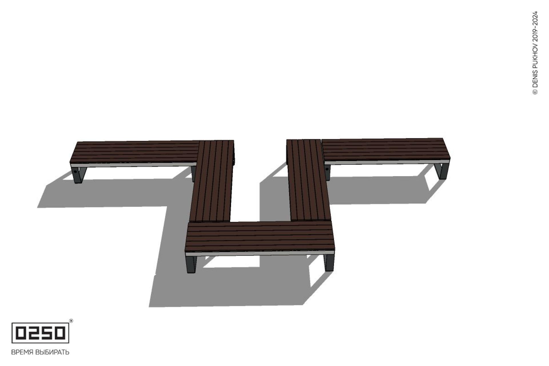 Уличная U-образная прямоугольная широкая скамейка на ножках производство 0250