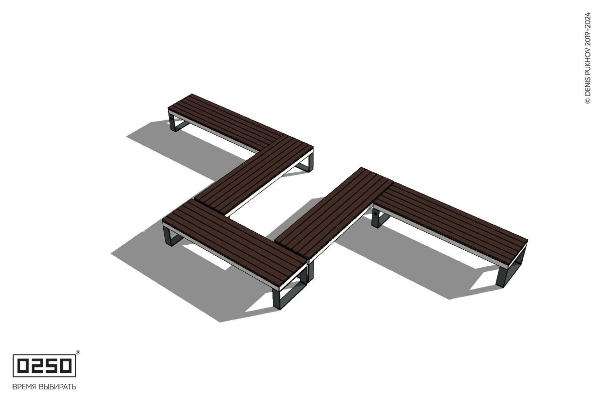 Уличная U-образная прямоугольная широкая скамейка на ножках производство 0250