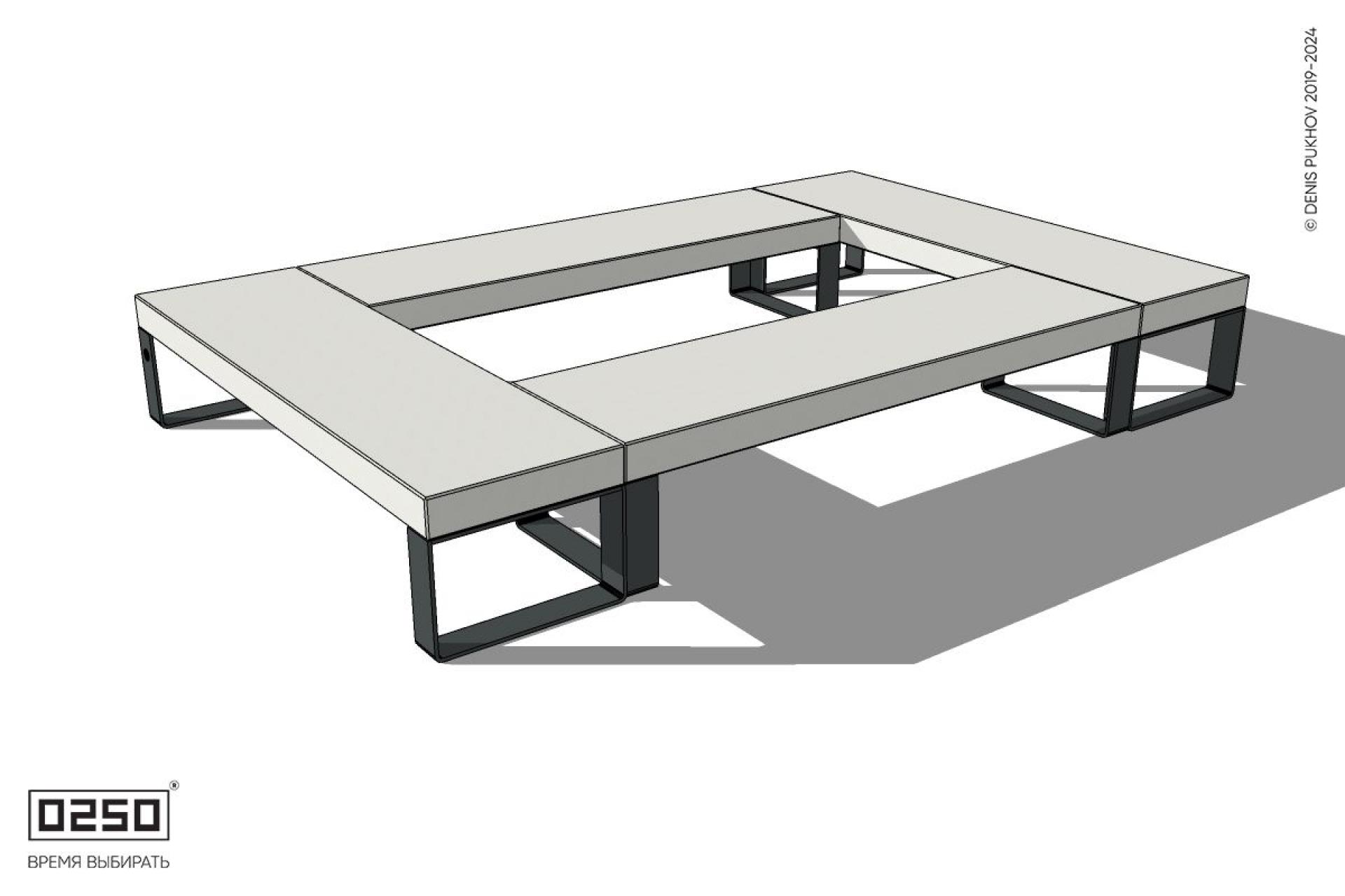 Уличная Бетонная четырехугольная скамейка на ножках производство 0250 Уличная Бетонная четырехугольная скамейка на ножках производство 0250