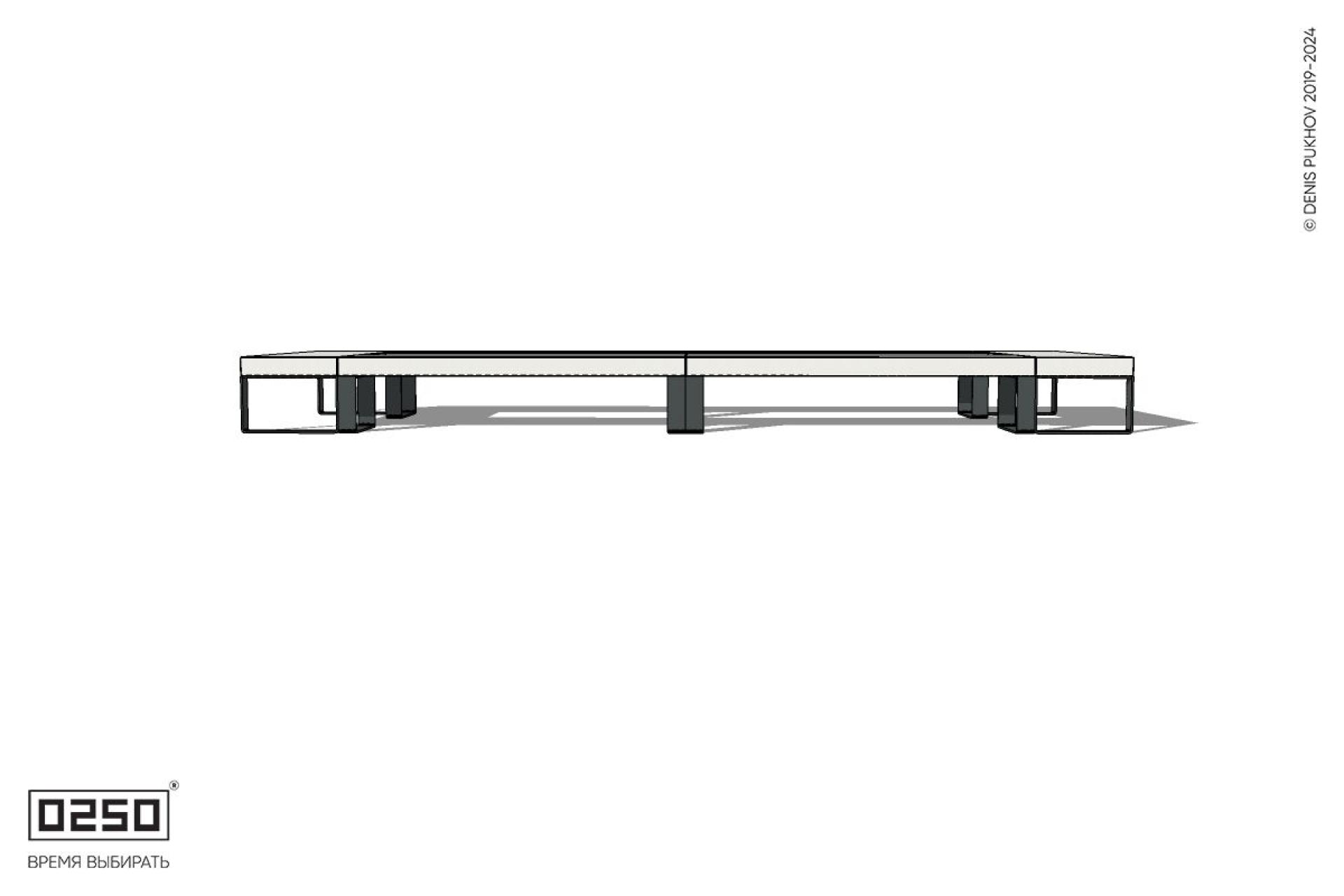 Уличная Бетонная четырехугольная скамейка двухпролетная на ножках производство 0250