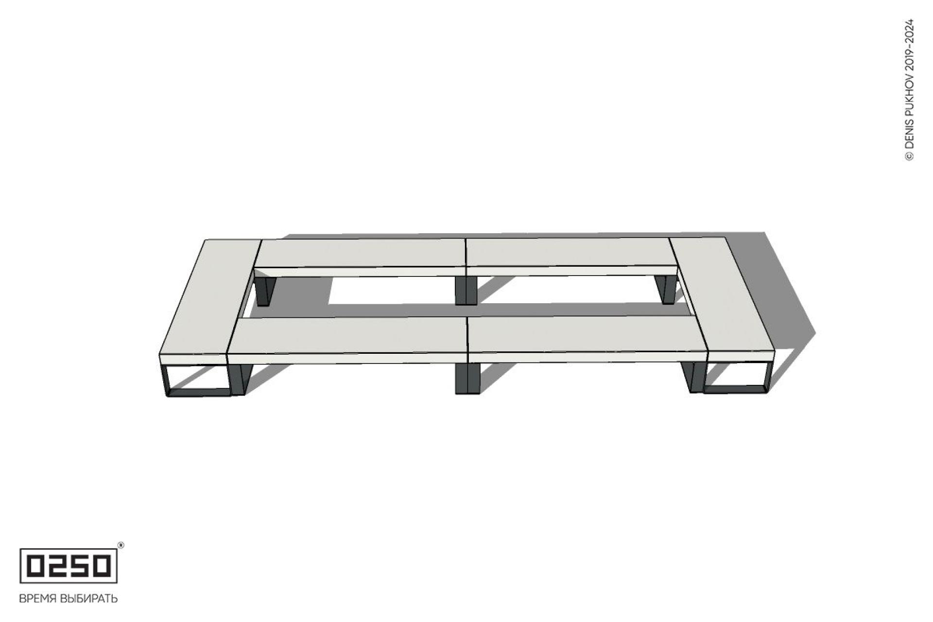 Уличная Бетонная четырехугольная скамейка двухпролетная на ножках производство 0250