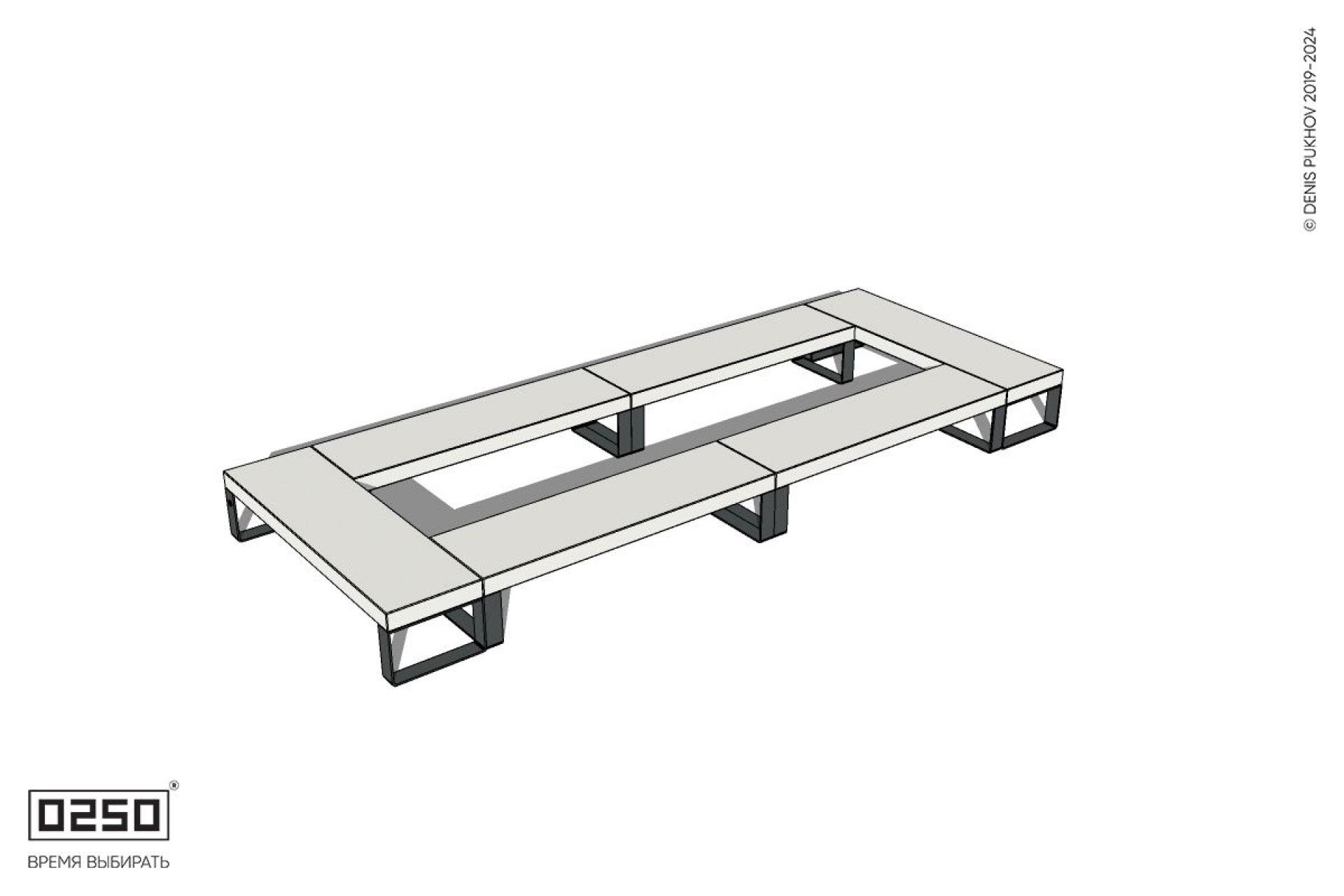 Уличная Бетонная четырехугольная скамейка двухпролетная на ножках производство 0250