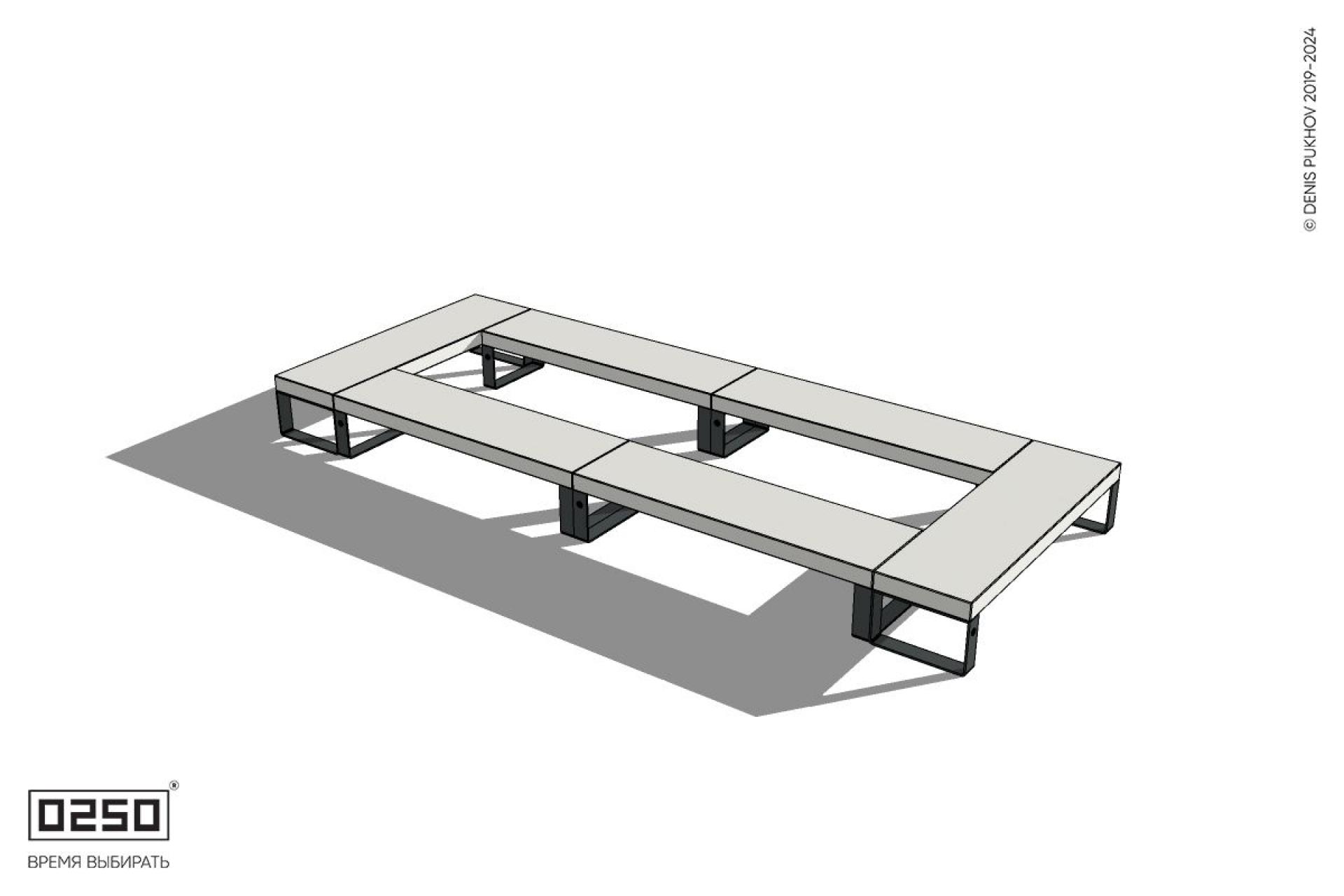 Уличная Бетонная четырехугольная скамейка двухпролетная на ножках производство 0250