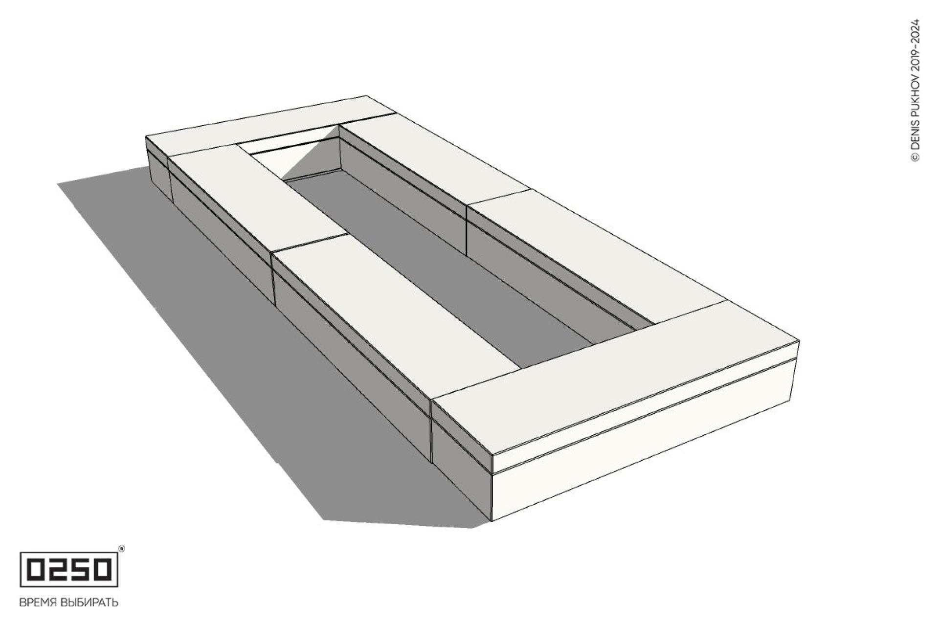 Уличная Бетонная четырехугольная двухпролетная скамейка на блоке производство 0250