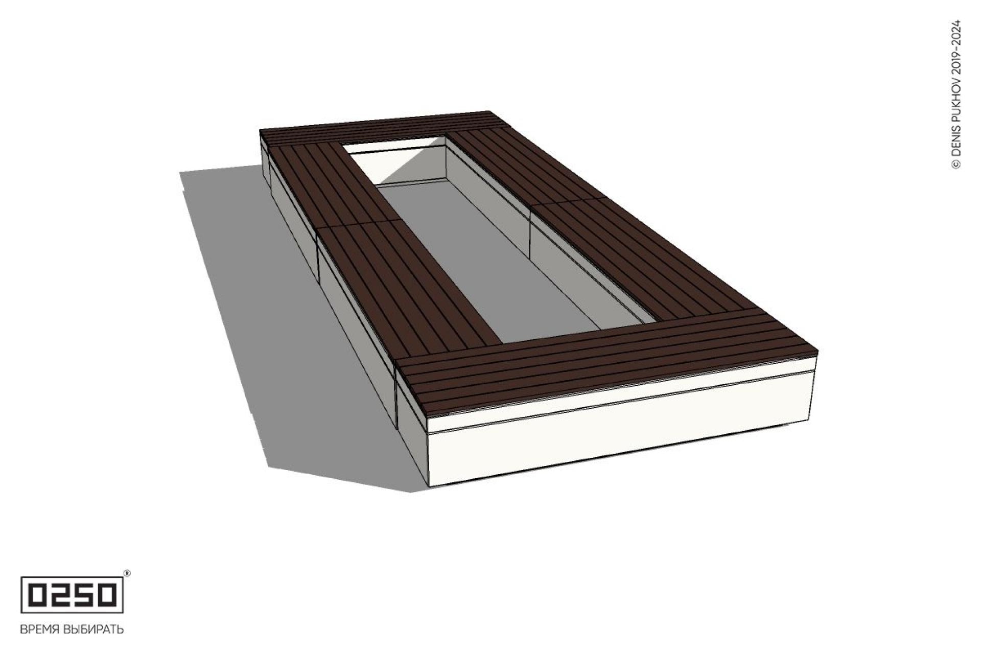 Уличная Четырехугольная скамейка двухпролетная на блоке производство 0250 Уличная Четырехугольная скамейка двухпролетная на блоке производство 0250