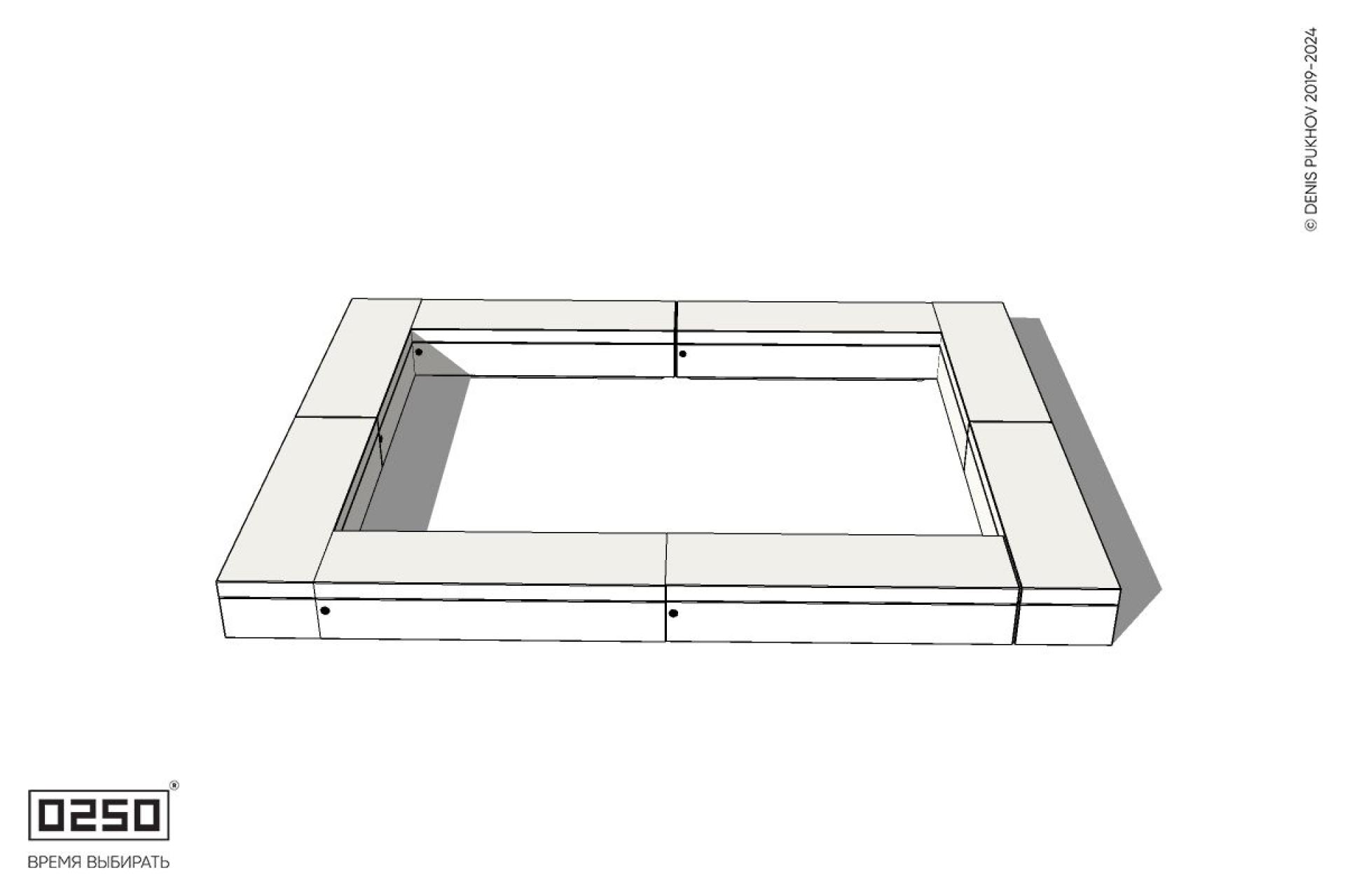 Уличная Бетонная четырехугольная двухпролетная скамейка  с двух-фасадной шириной на блоке производство 0250