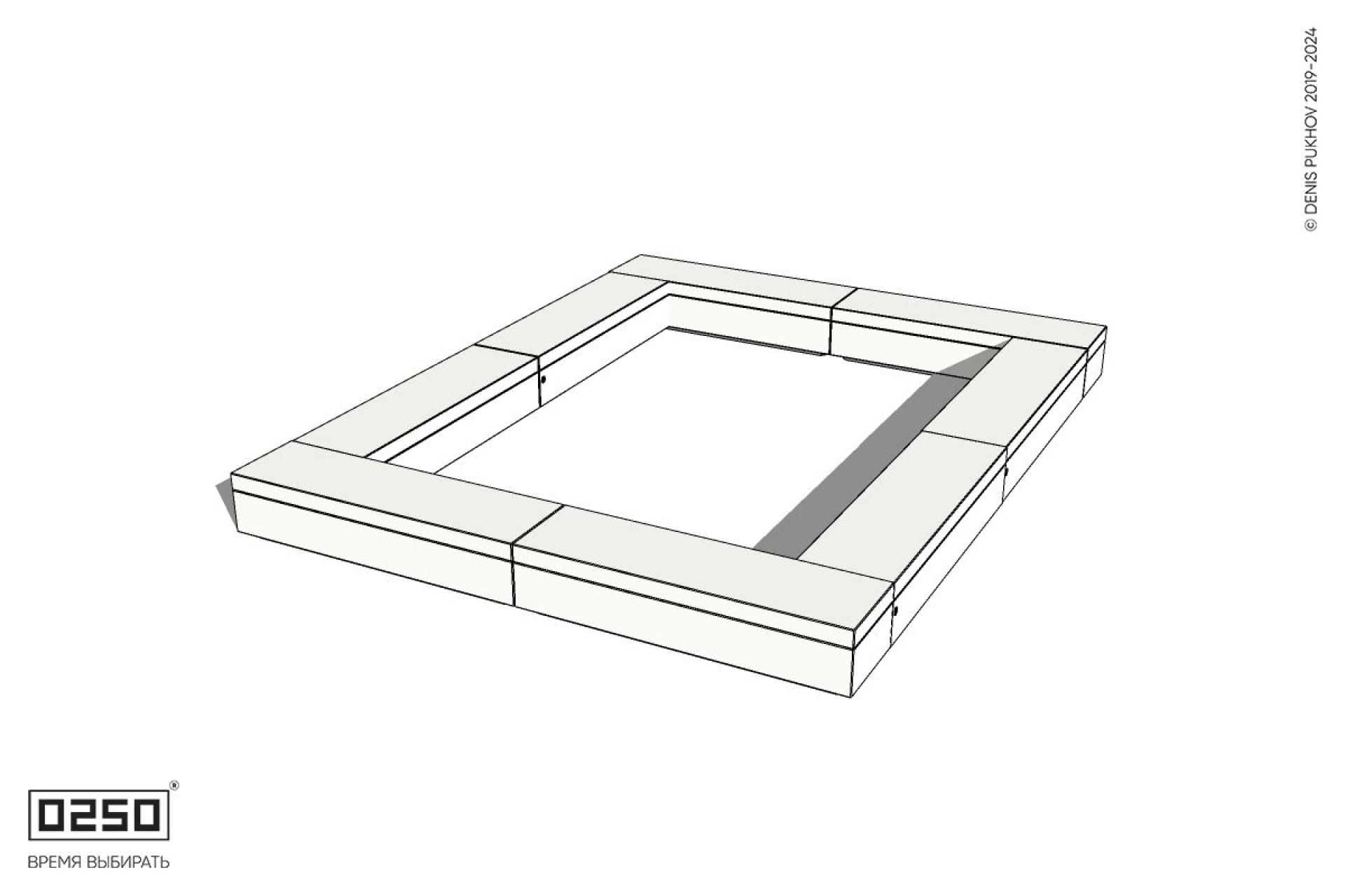Уличная Бетонная четырехугольная двухпролетная скамейка  с двух-фасадной шириной на блоке производство 0250
